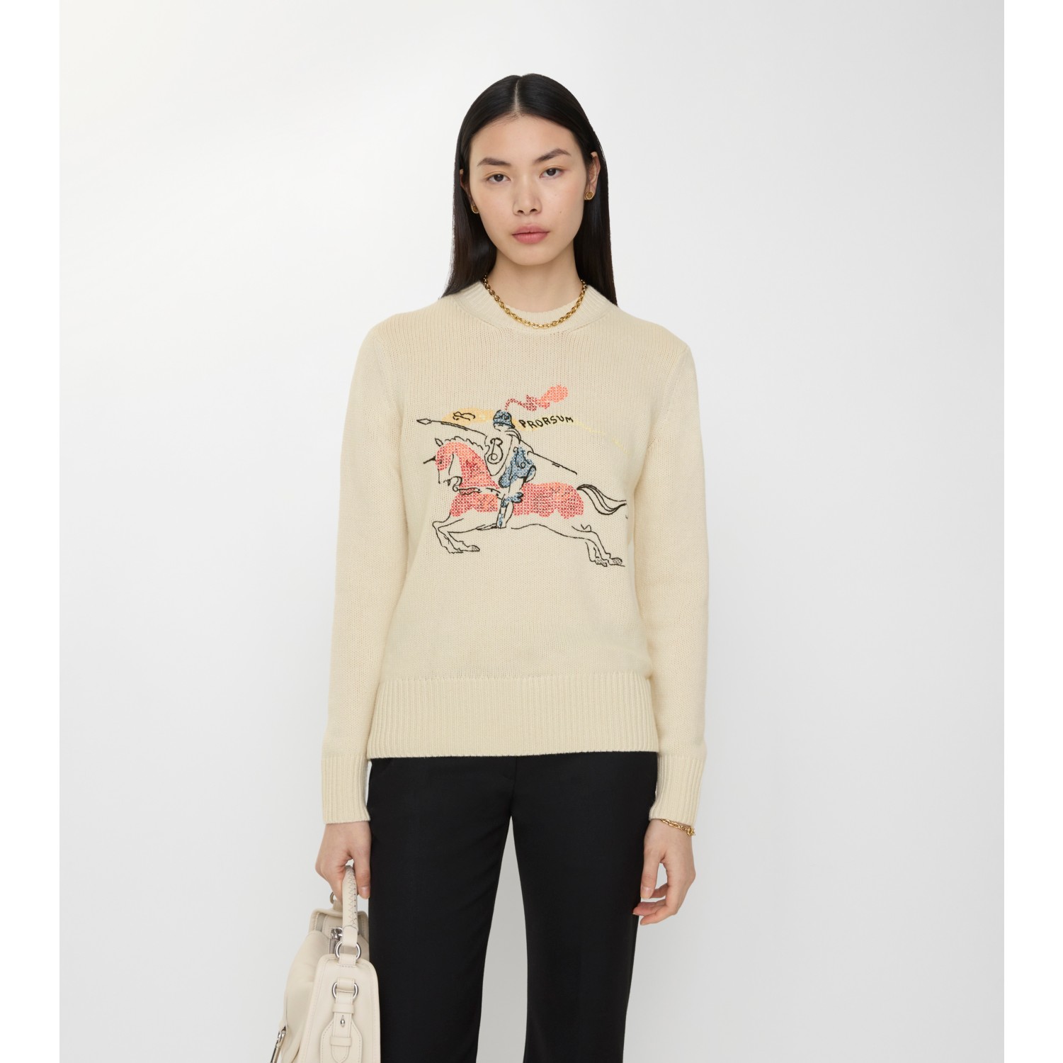 十字绣马术骑士徽标羊毛混纺针织衫