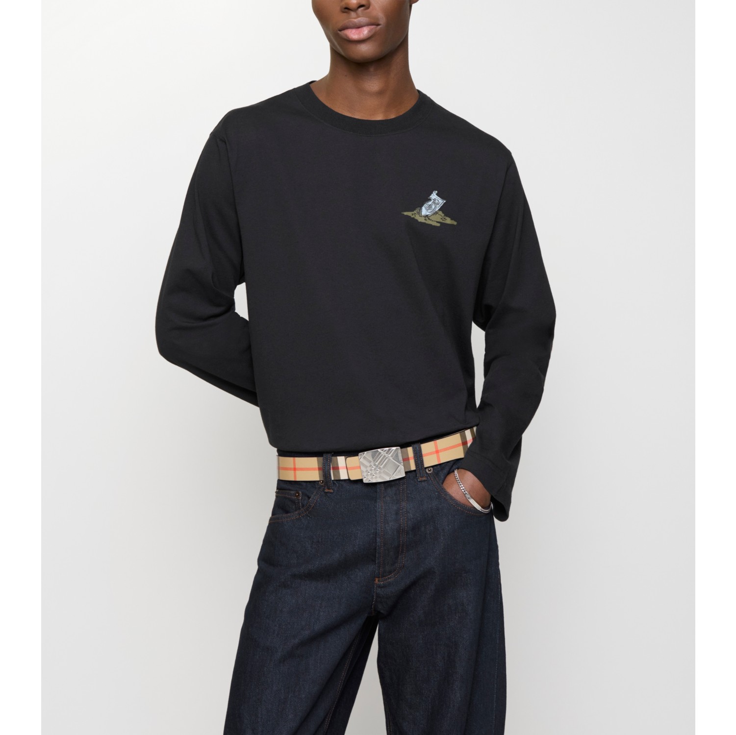 双面两用格纹镌纹腰带