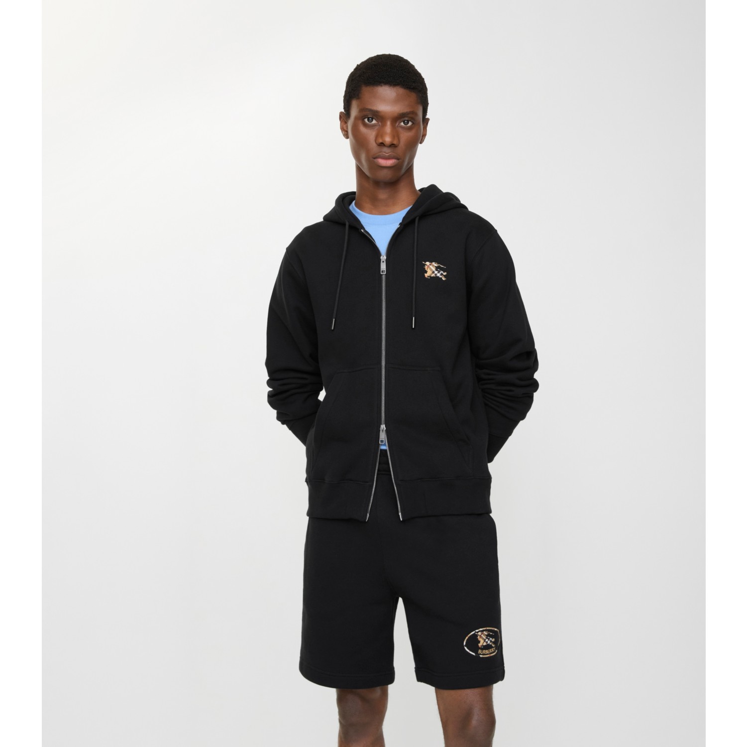 格纹骑士印章棉质拉链连帽衫