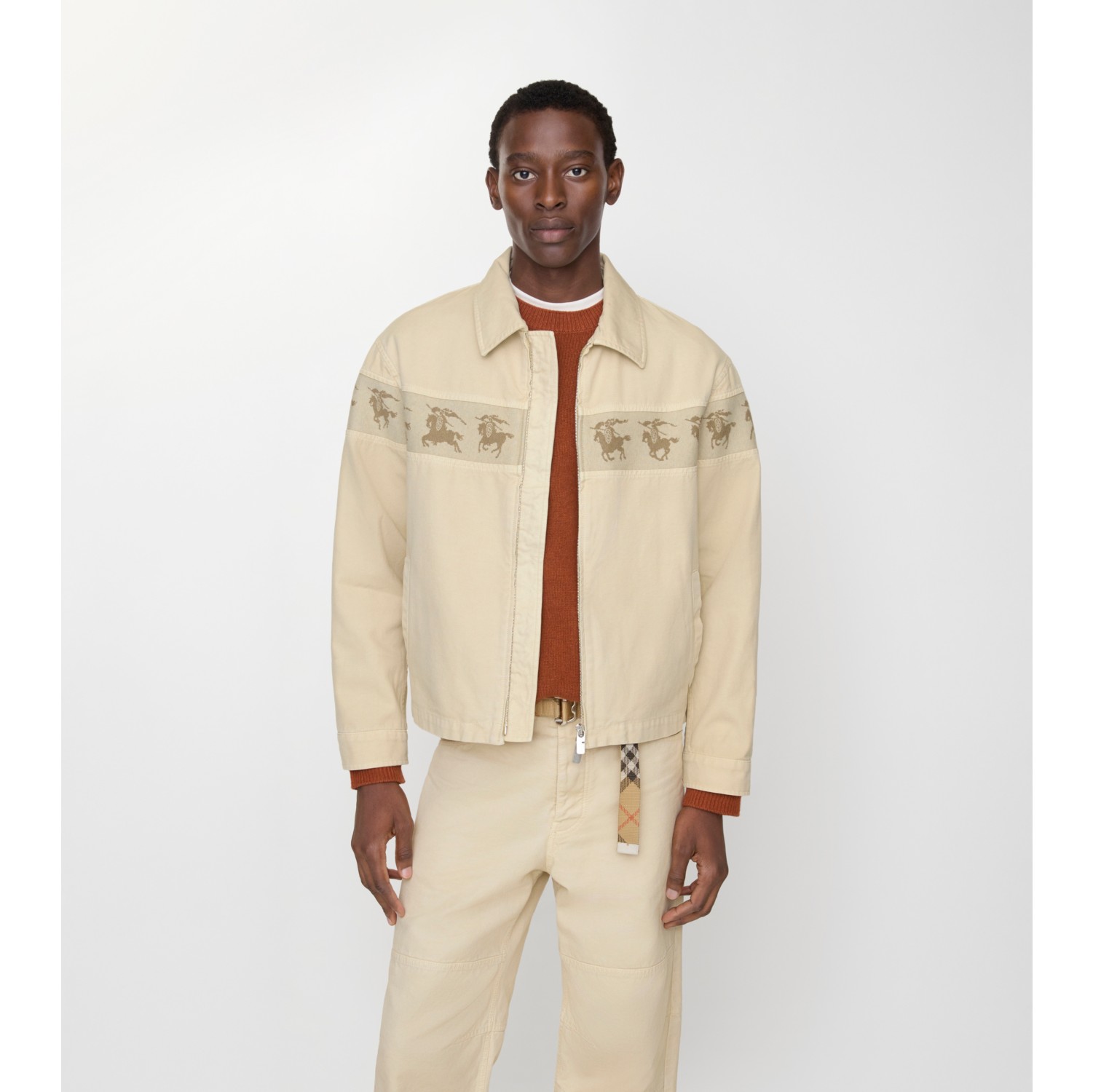 疾驰奔腾马术骑士图案棉质帆布夹克