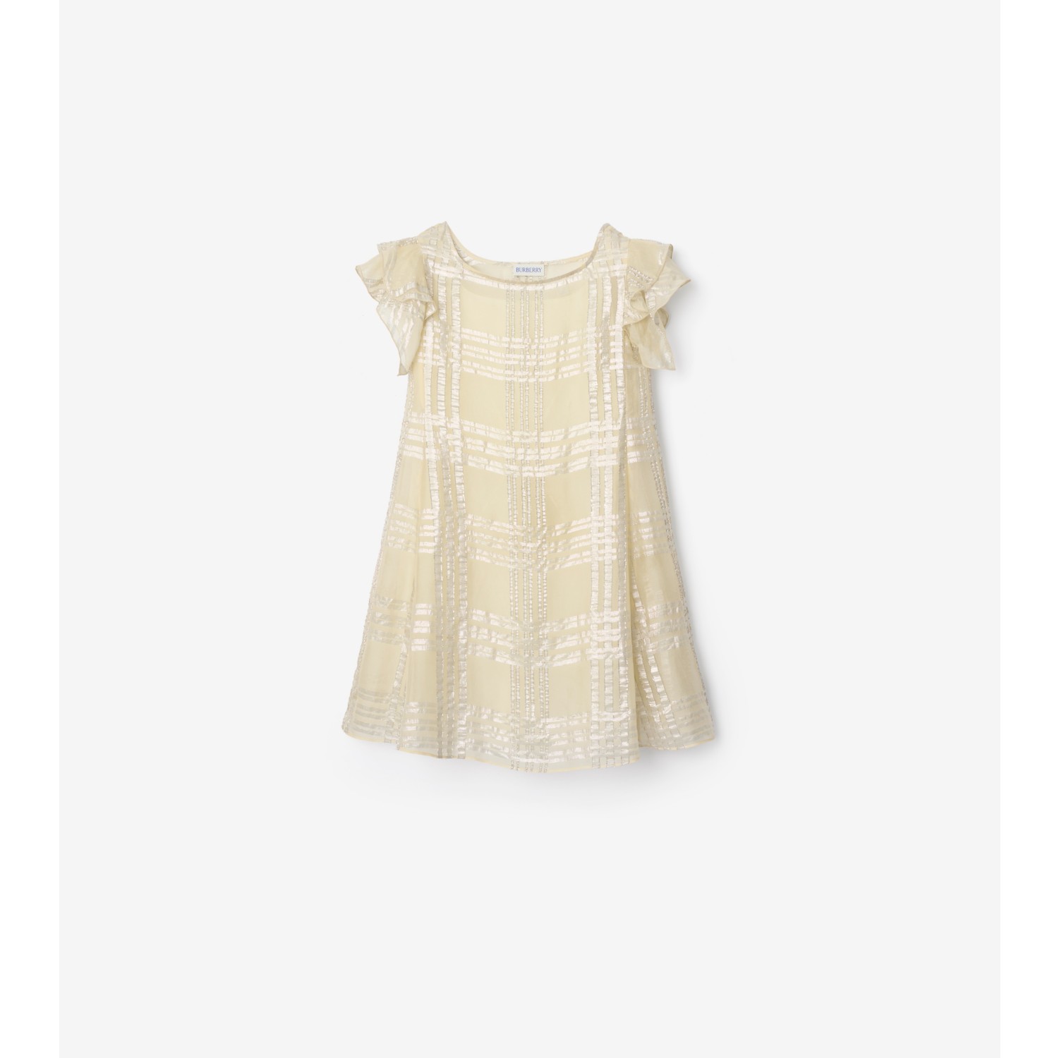 金属感格纹丝质连衣裙