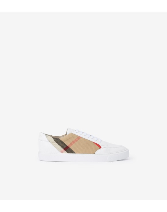 Check and Leather Sneakers