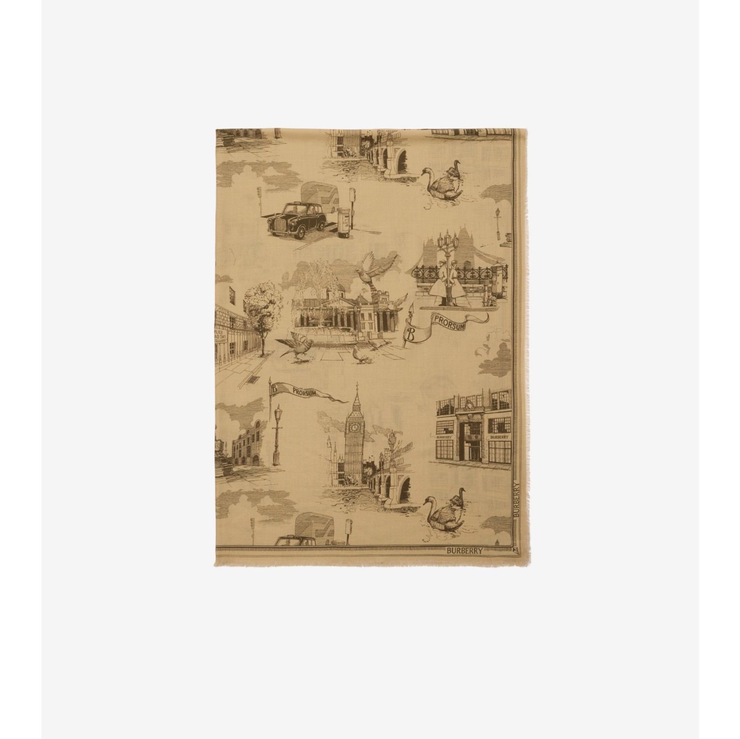 伦敦标志景观印花丝毛混纺围巾