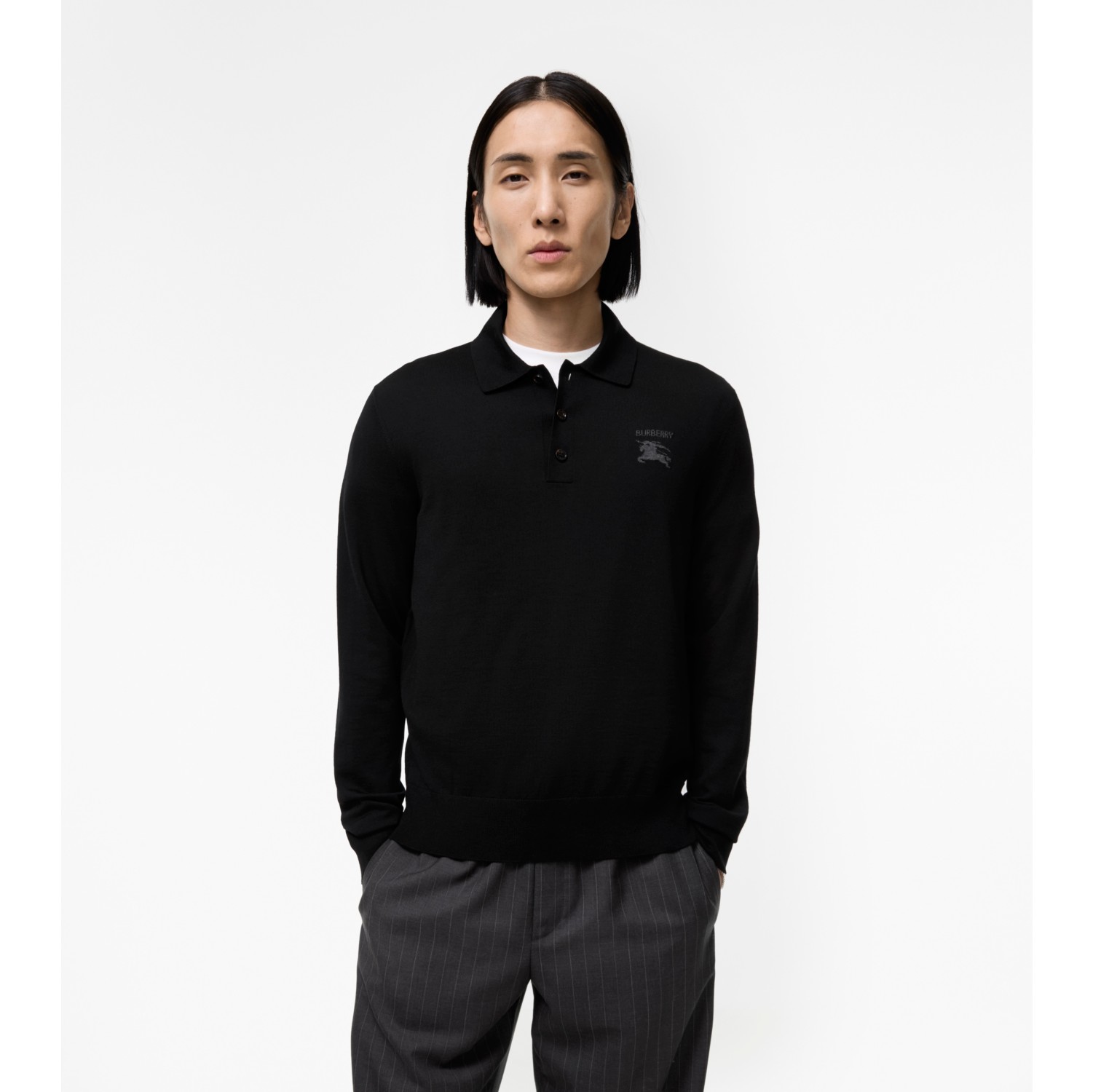 长袖骑士徽标羊毛 Polo 衫