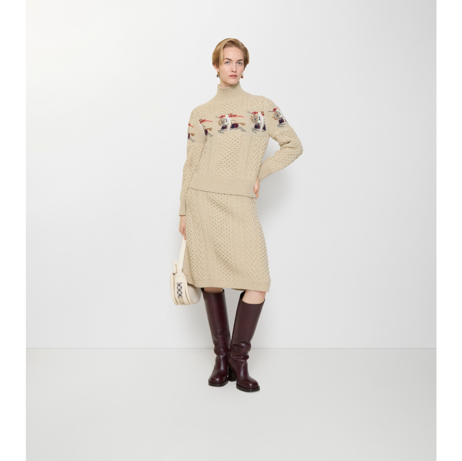 马术骑士徽标阿兰针织羊毛半裙