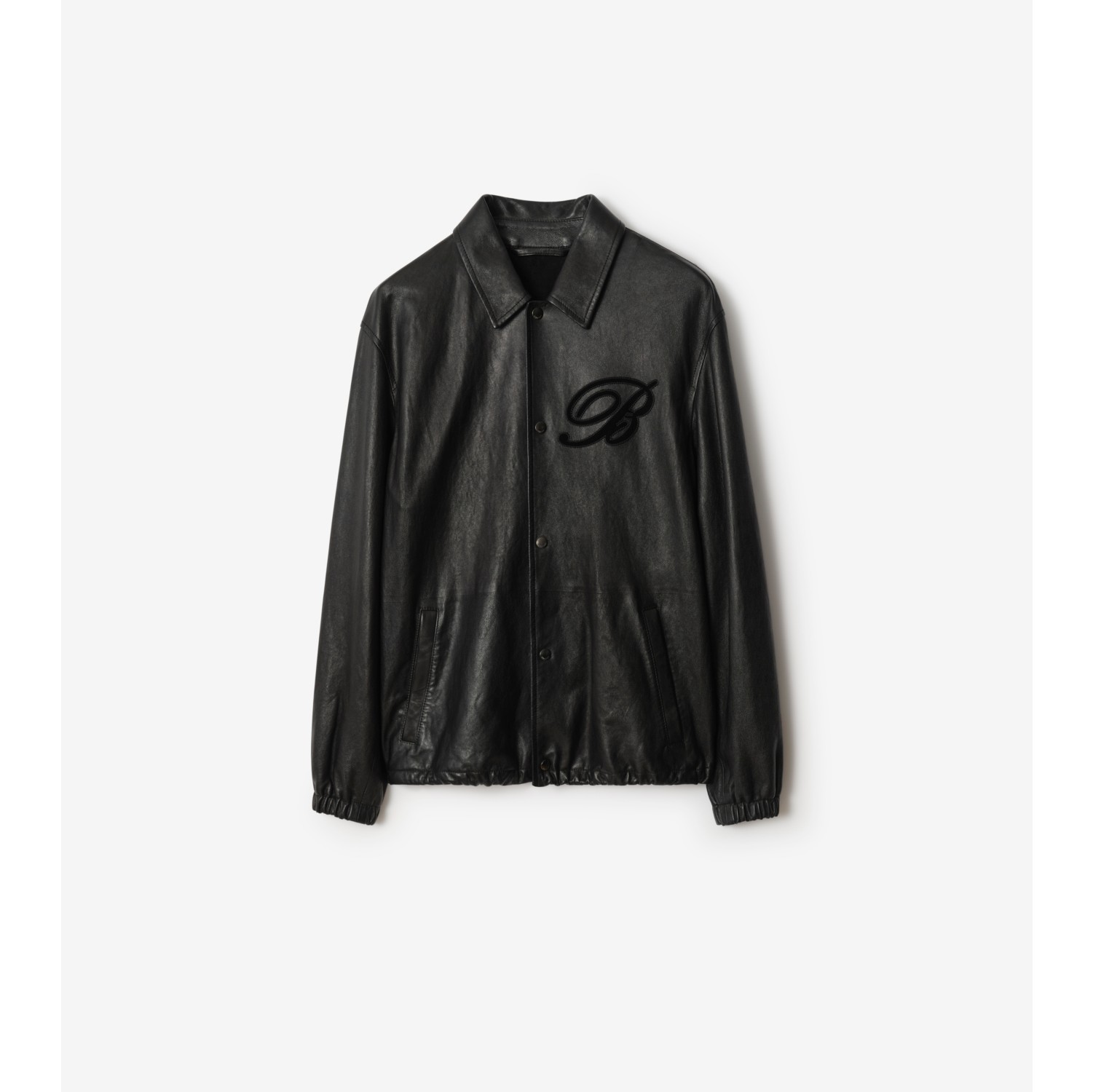 草书风格徽标皮革外套式衬衫