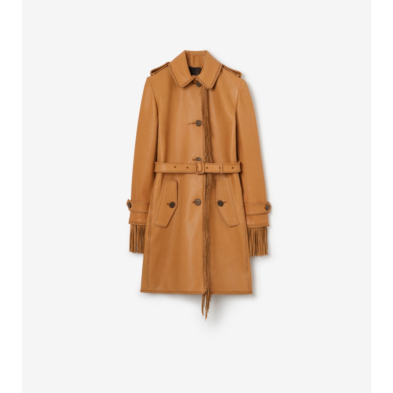 流苏装饰皮革轻便大衣