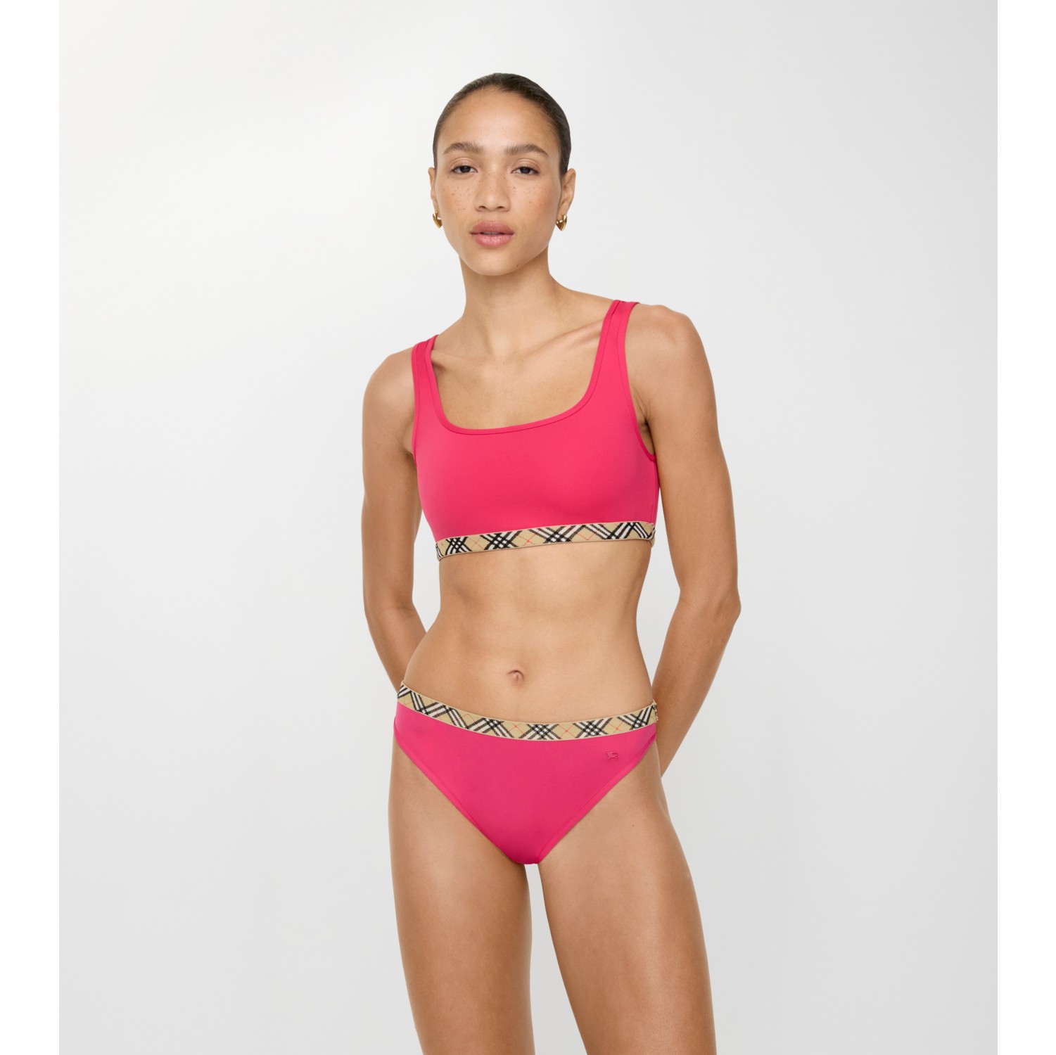 格纹装饰比基尼短裤