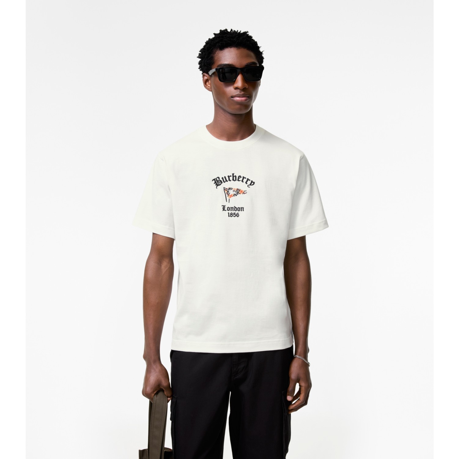 格纹旗帜图案棉质 T 恤衫