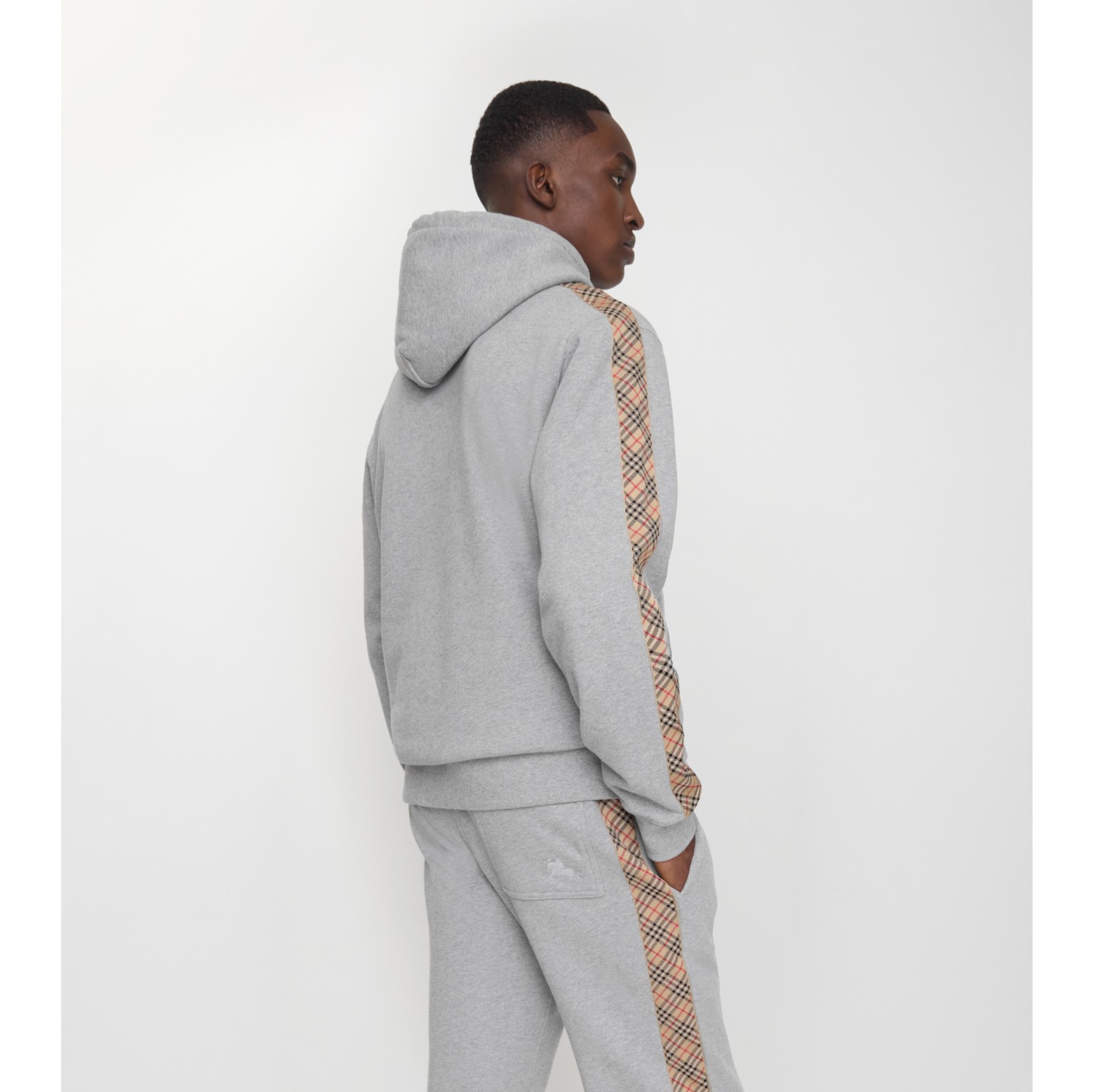 格纹装饰棉质连帽衫