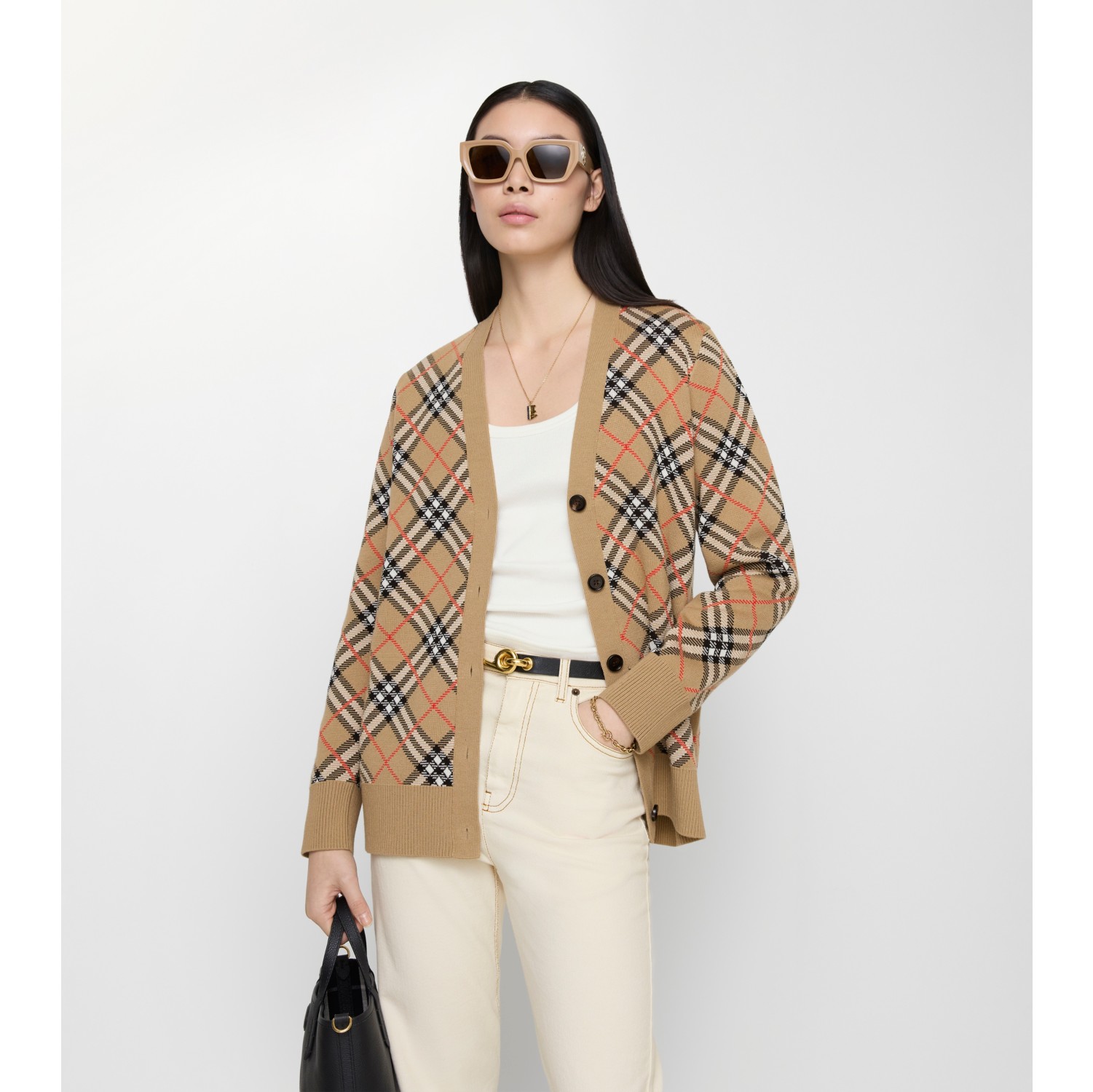 格纹棉毛混纺开衫