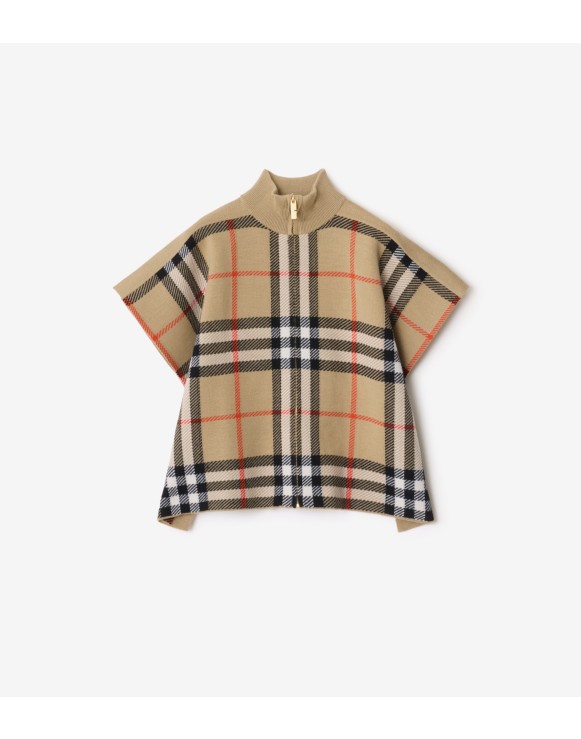 双面两穿格纹羊毛斗篷