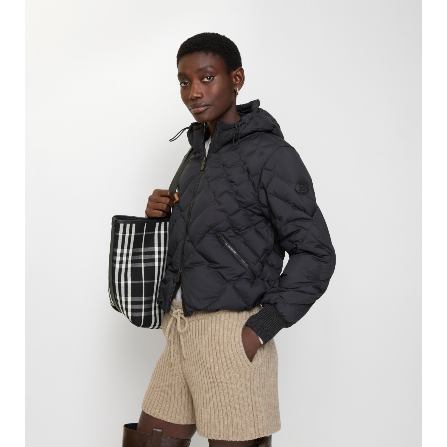 格纹缝线尼龙 Delley 羽绒服