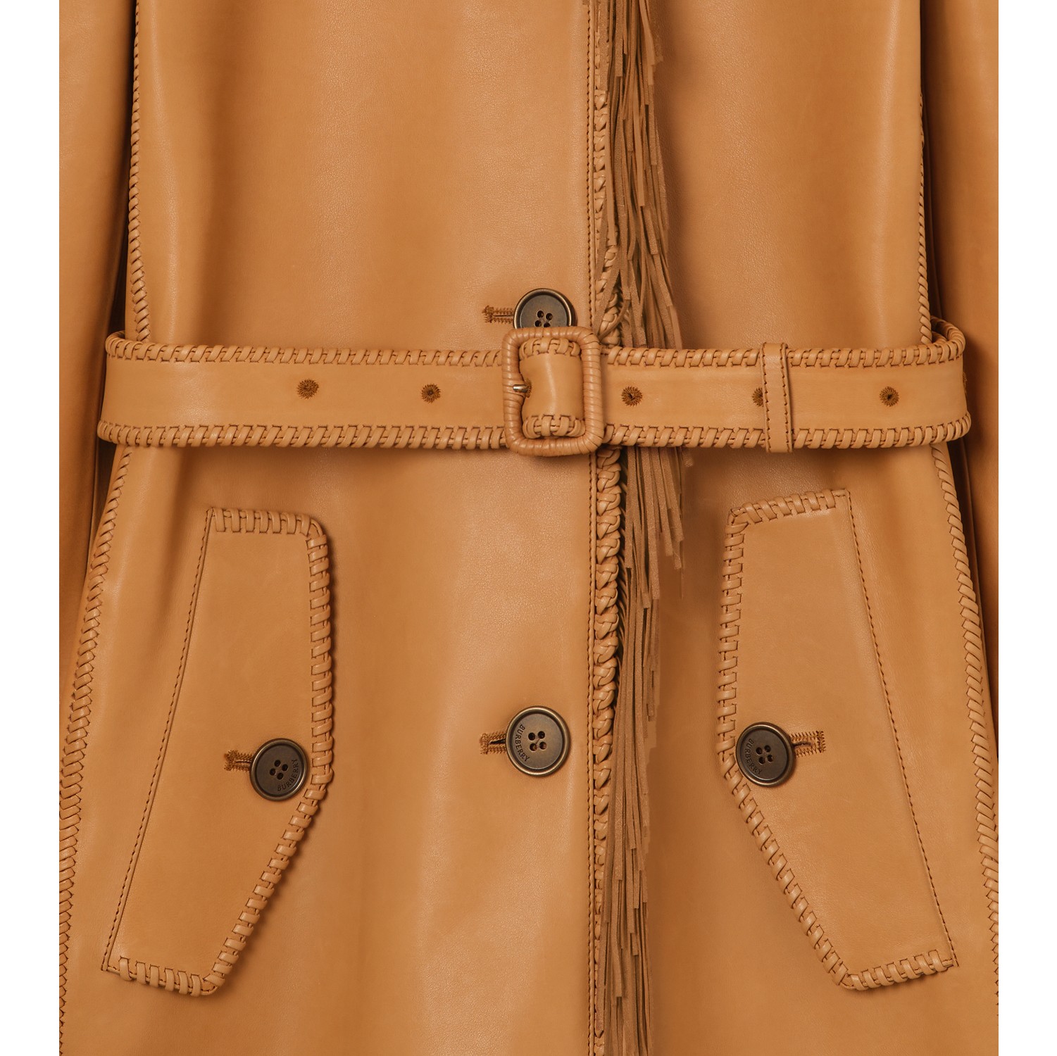 流苏装饰皮革轻便大衣