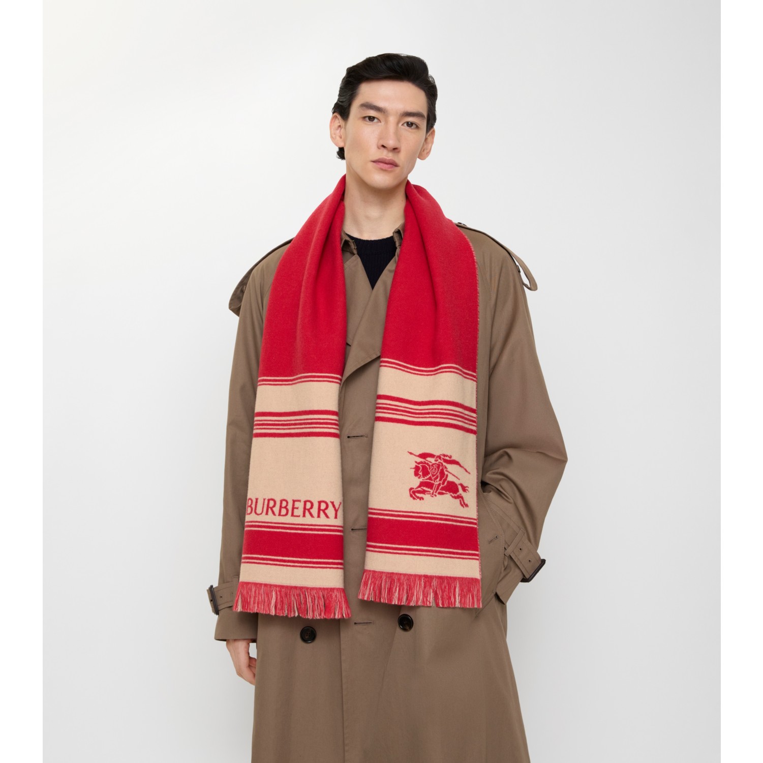 马术骑士徽标条纹羊毛围巾