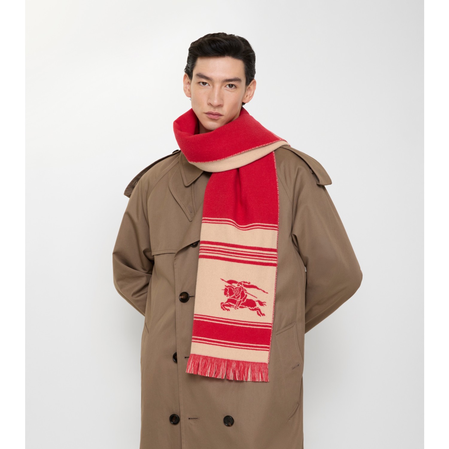 马术骑士徽标条纹羊毛围巾