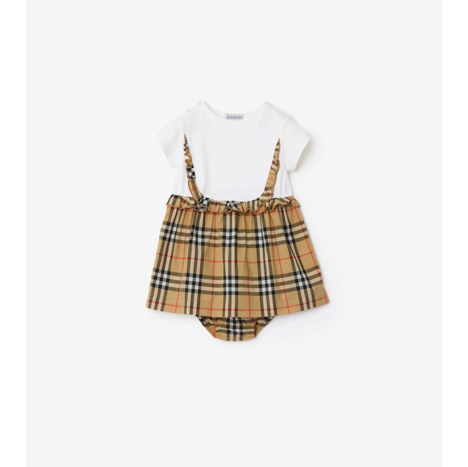 格纹装饰弹力棉质连衣裙搭灯笼短裤