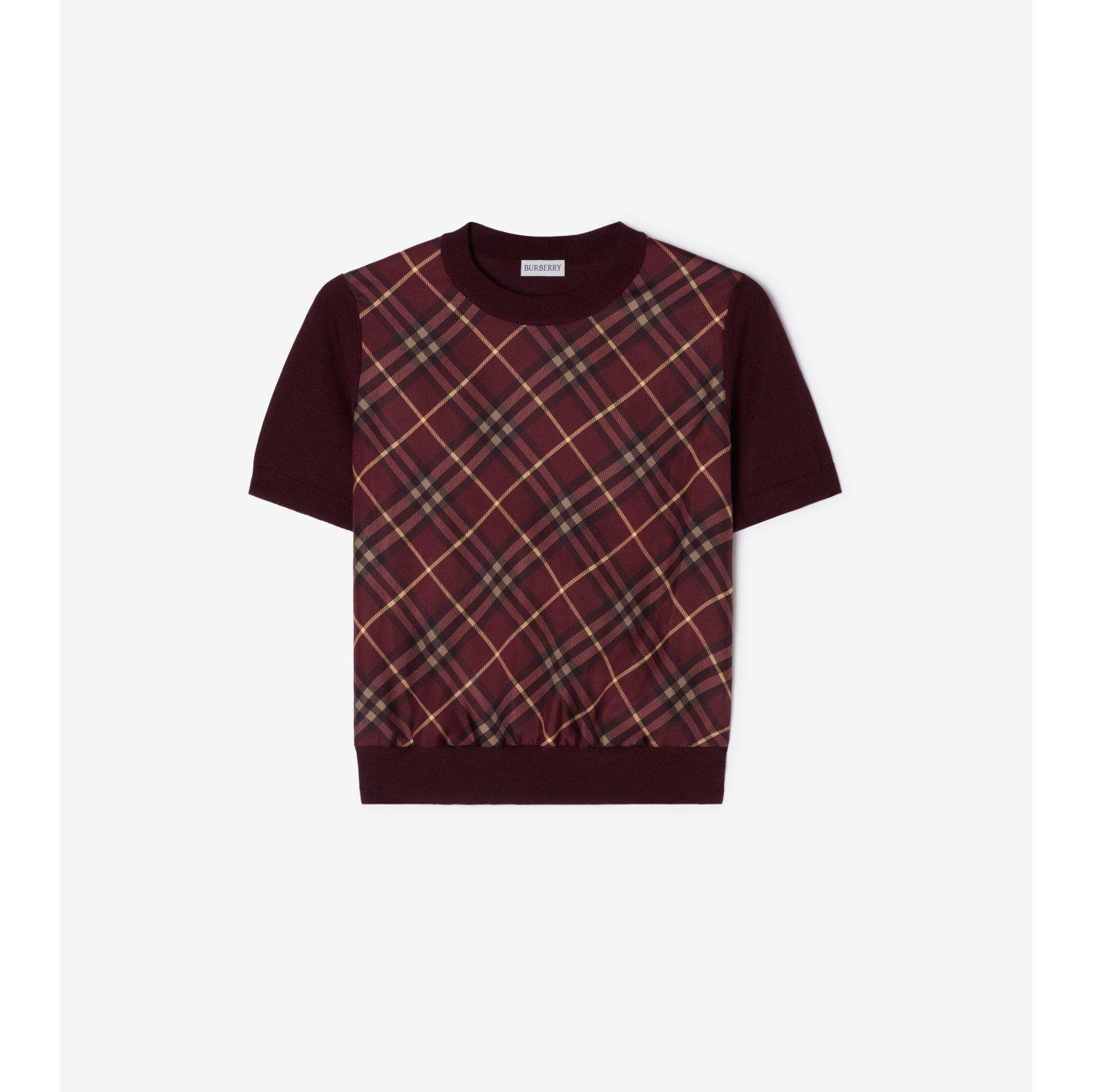 格纹裁片丝毛混纺 T 恤衫