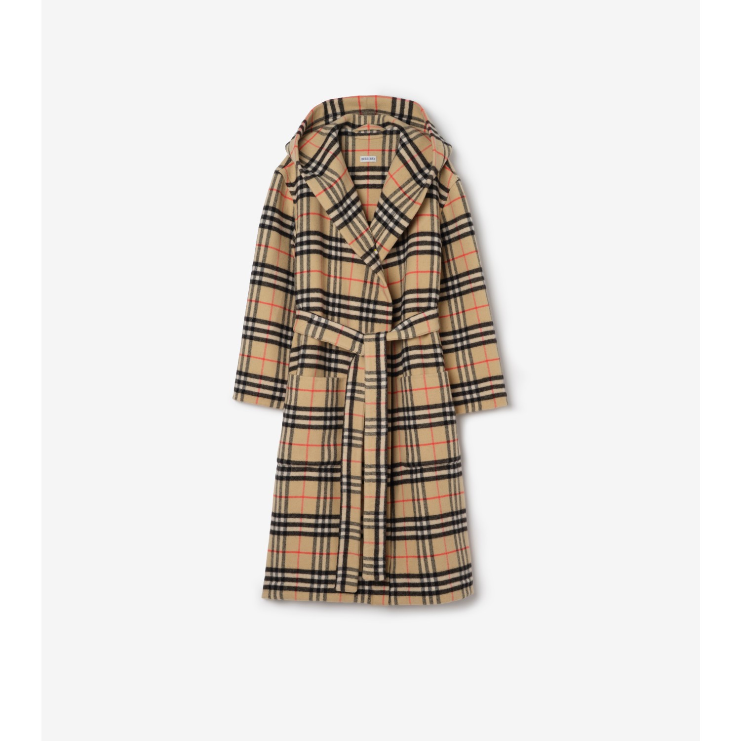 格纹羊毛羊绒混纺长袍