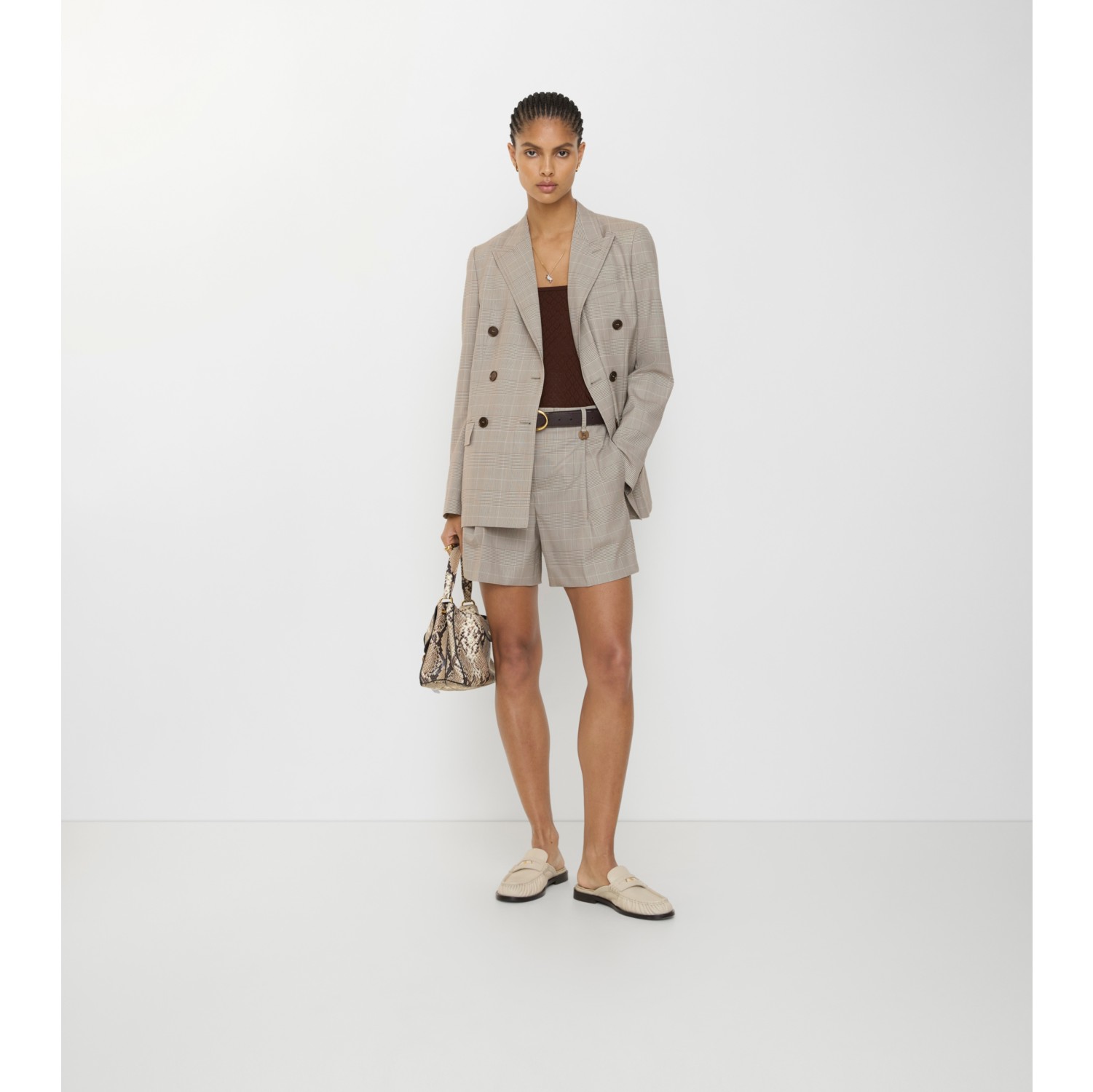 格纹羊毛量裁短裤