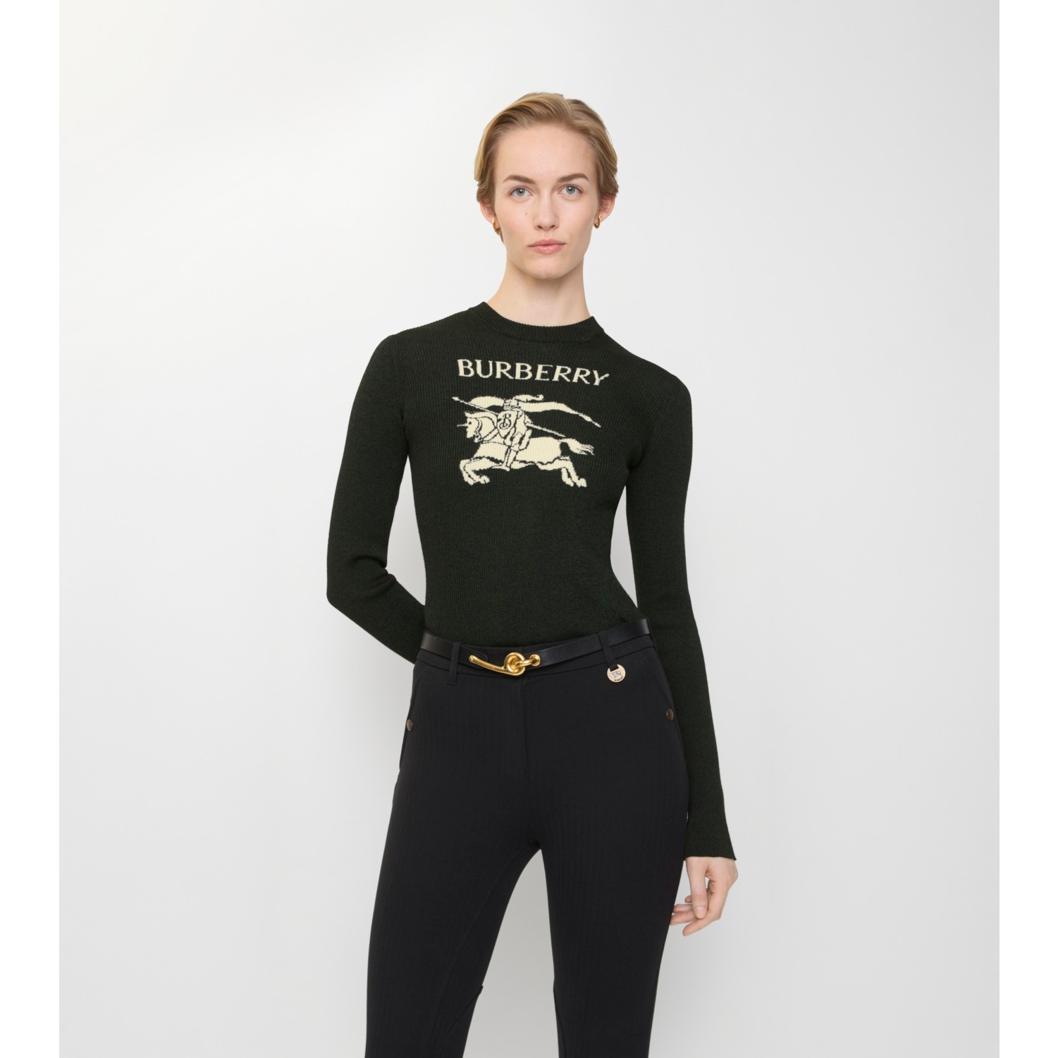 马术骑士徽标丝毛混纺针织衫