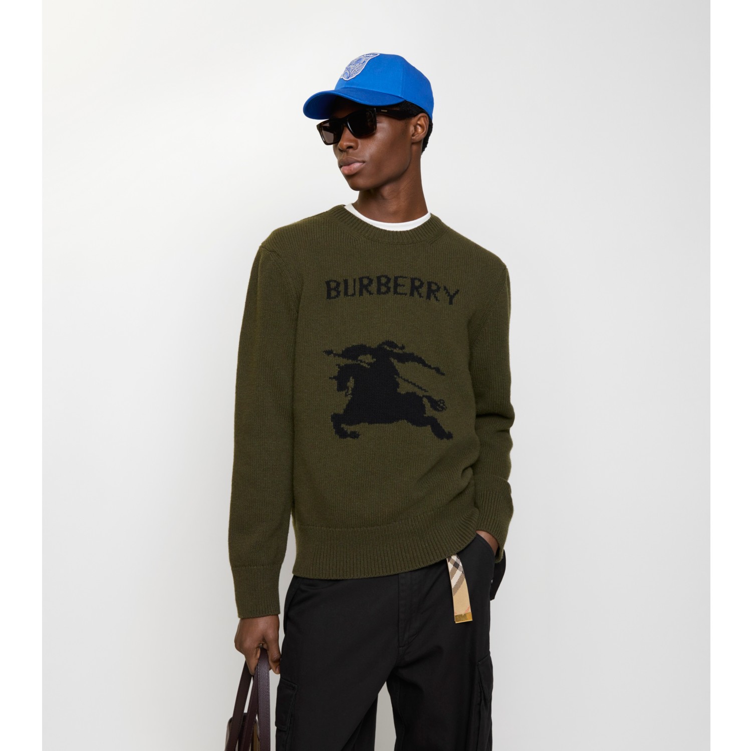 马术骑士徽标羊毛羊绒混纺针织衫