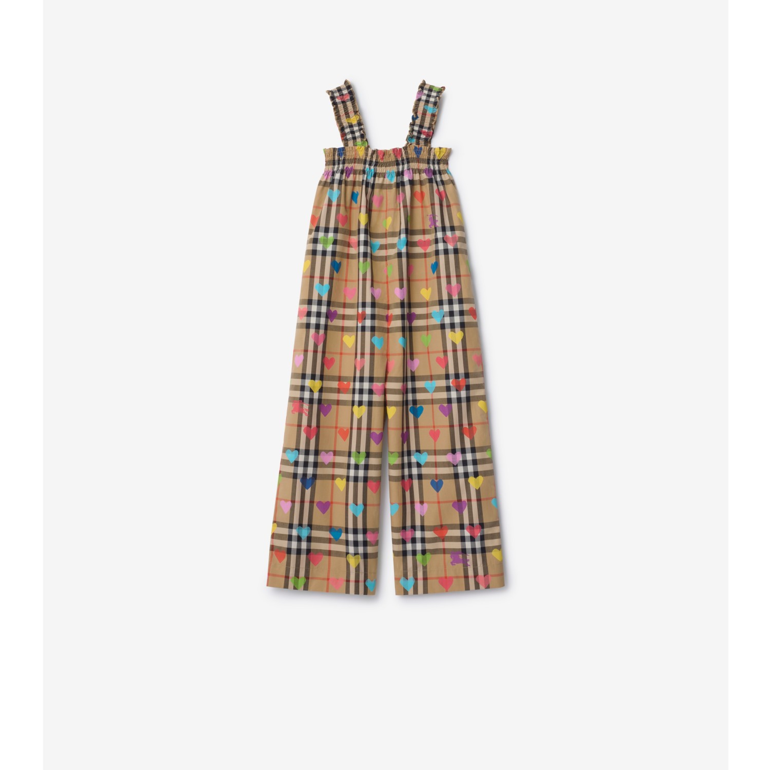 心形图案拼格纹棉质连体裤