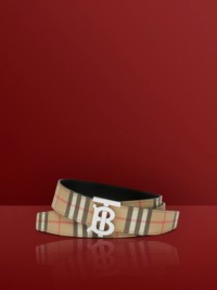 双面两用典藏米色格纹拼皮革 TB 腰带