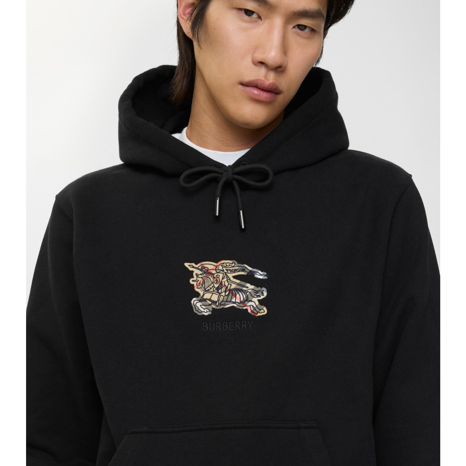 马术骑士徽标格纹棉质连帽衫
