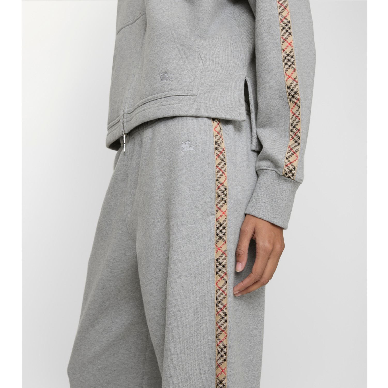 格纹装饰棉质运动裤