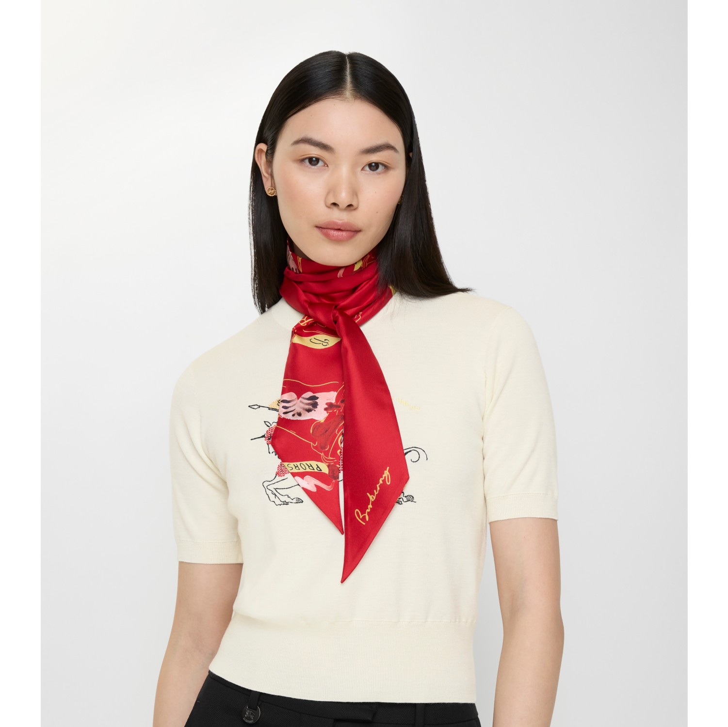 水彩马术骑士徽标窄版丝巾