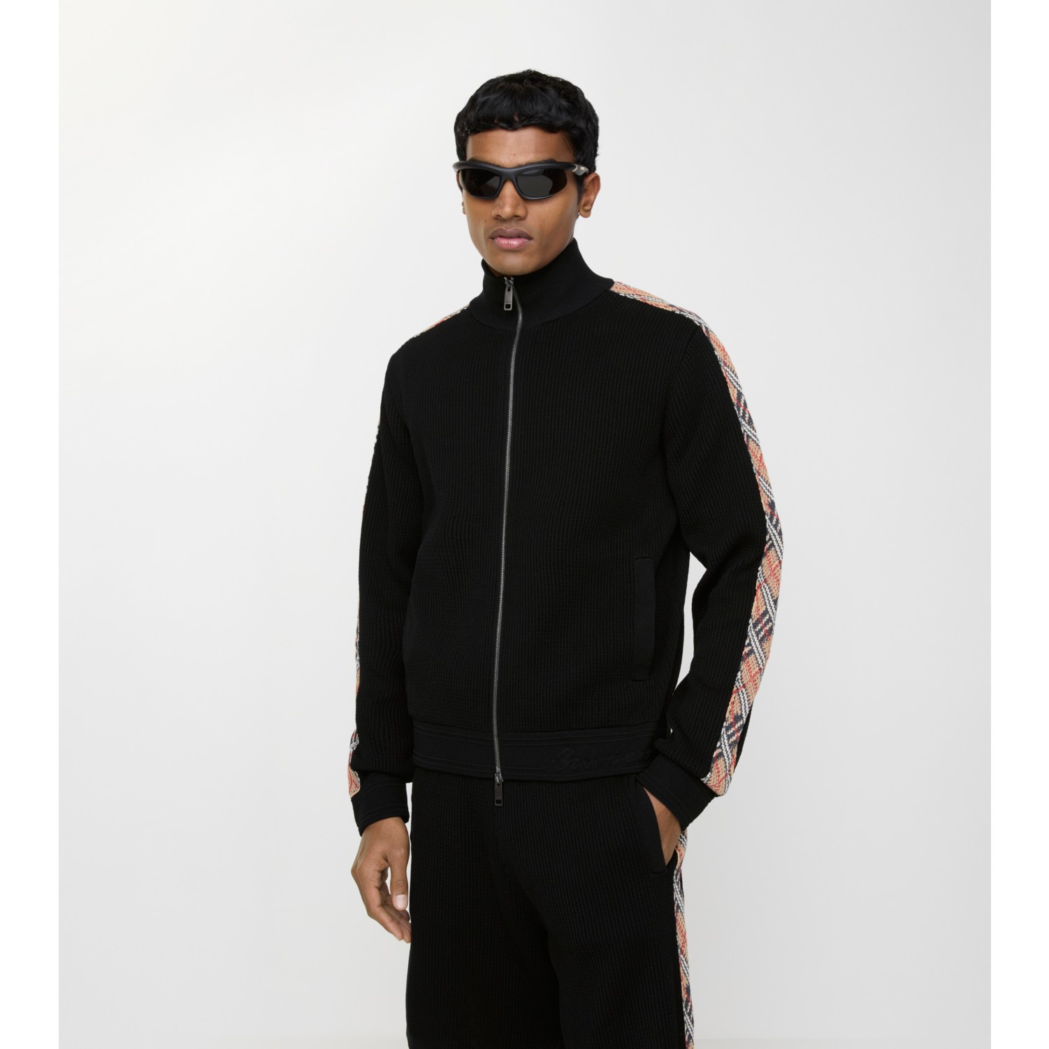 格纹装饰棉质运动夹克