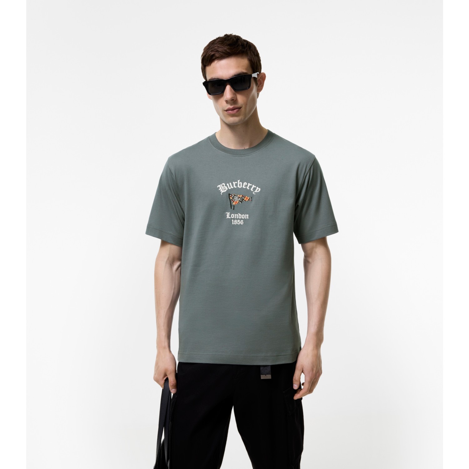 格纹旗帜图案棉质 T 恤衫