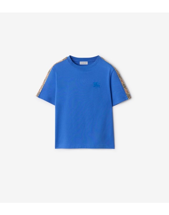 格纹装饰棉质 T 恤衫