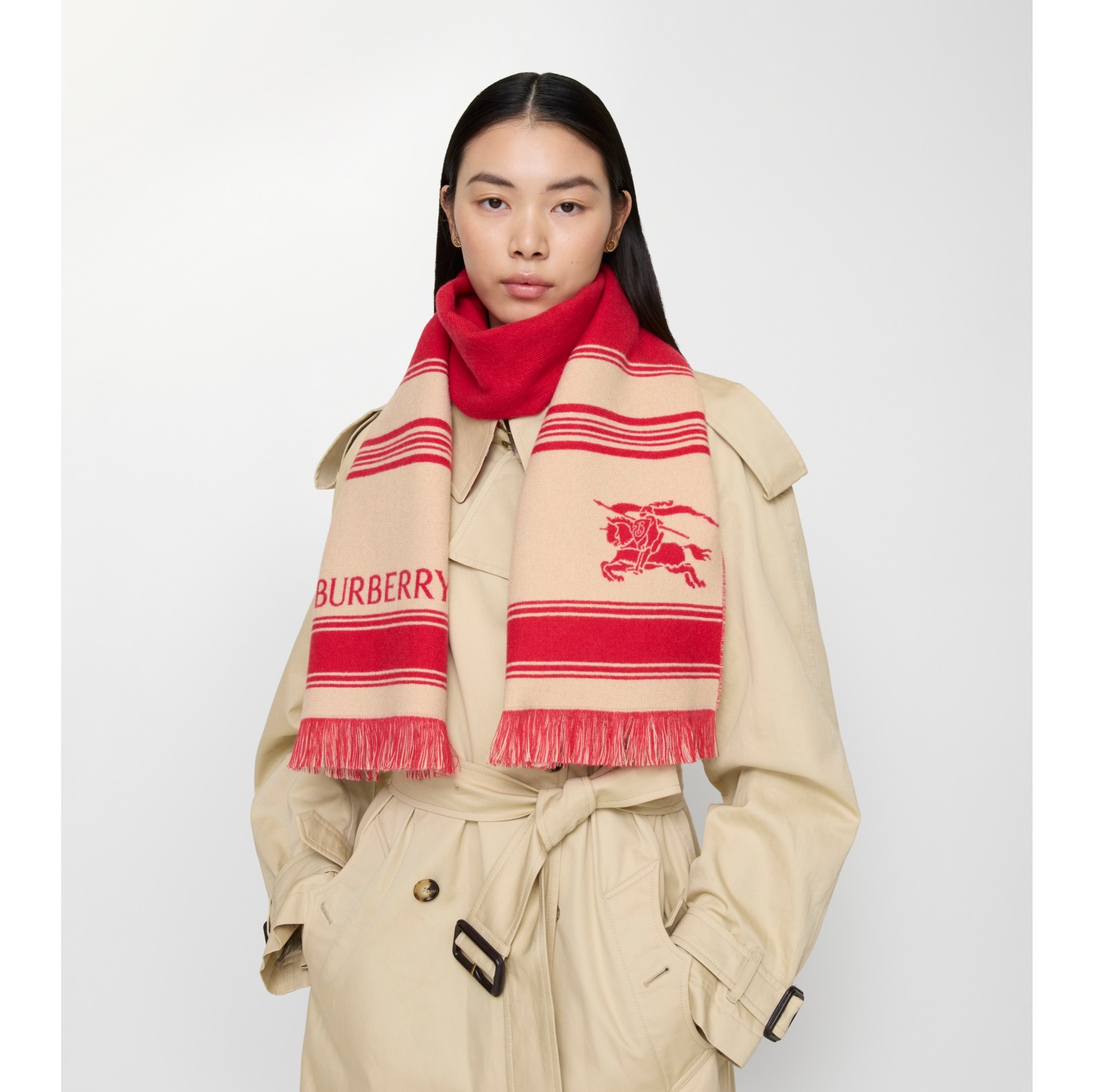 马术骑士徽标条纹羊毛围巾