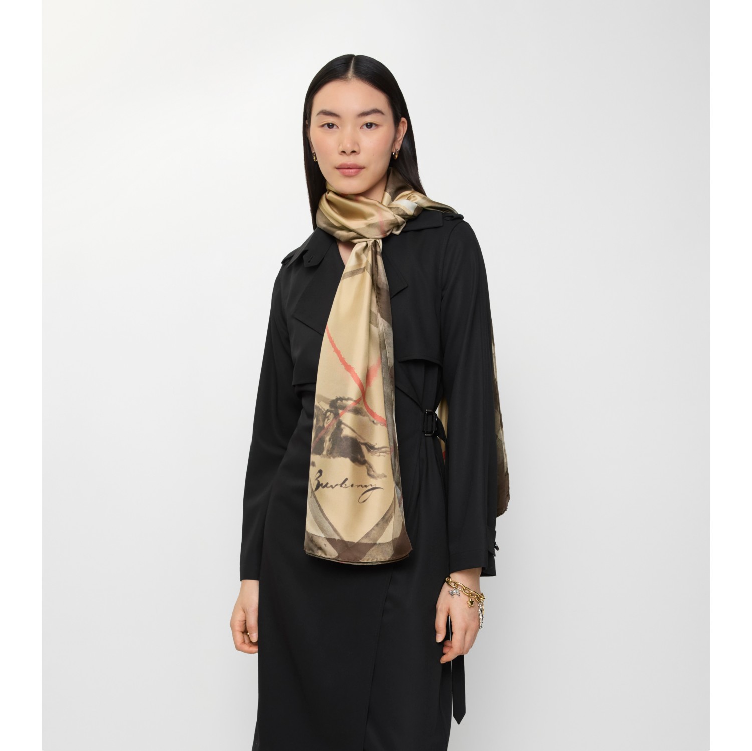 水彩格纹宽版丝巾