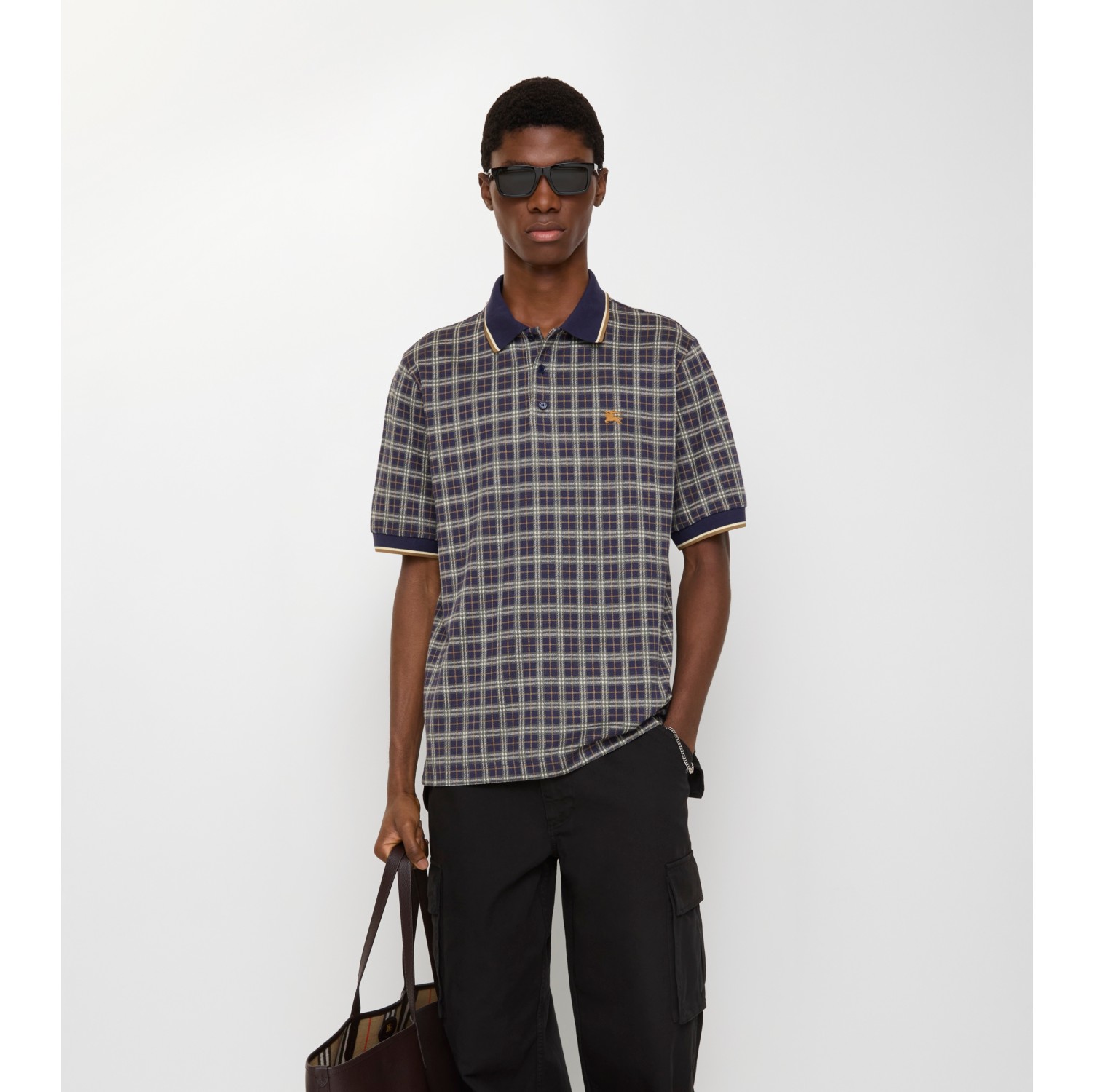 格纹棉质混纺 Polo 衫