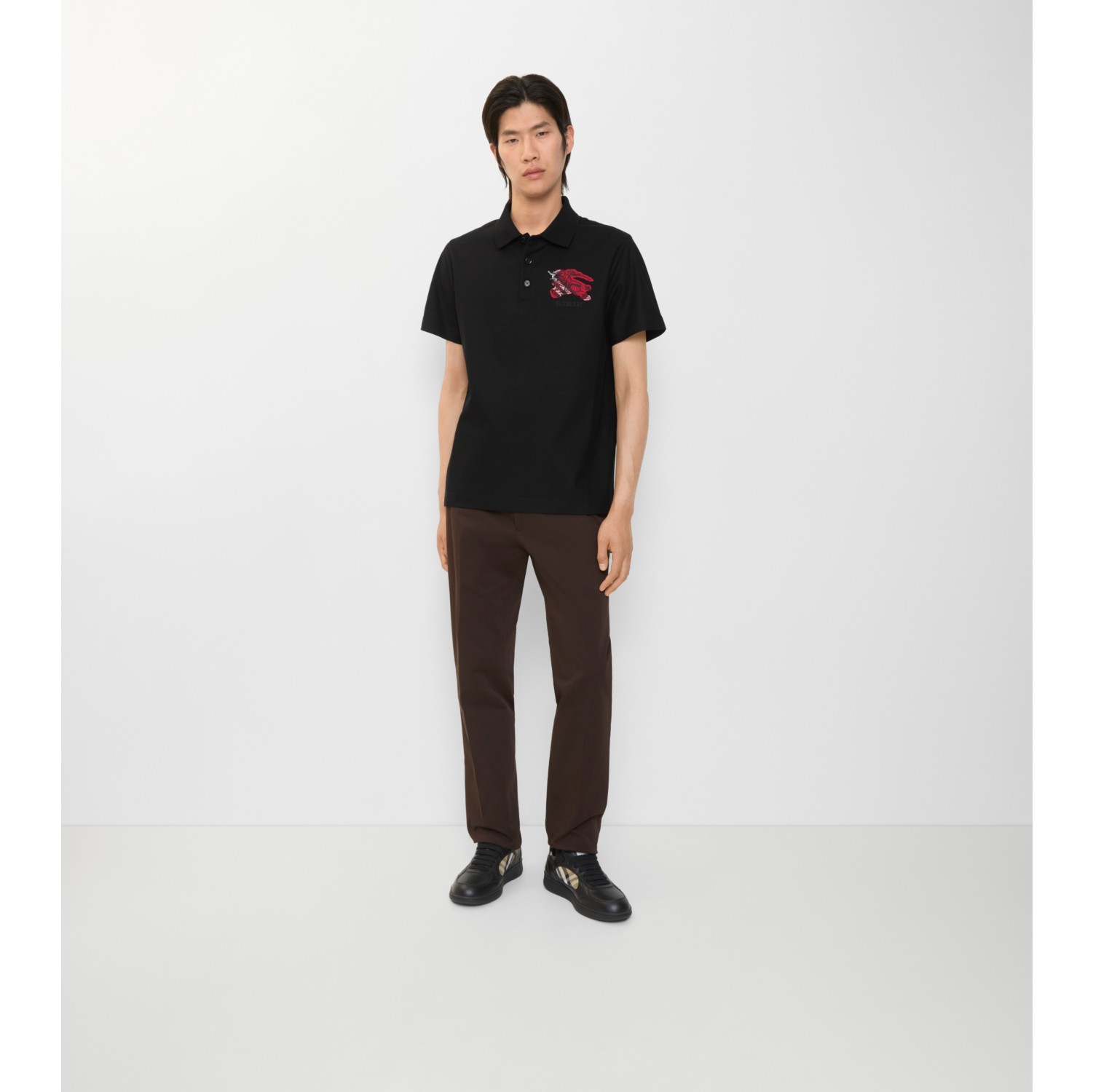 骑士徽标格纹棉质 Polo 衫