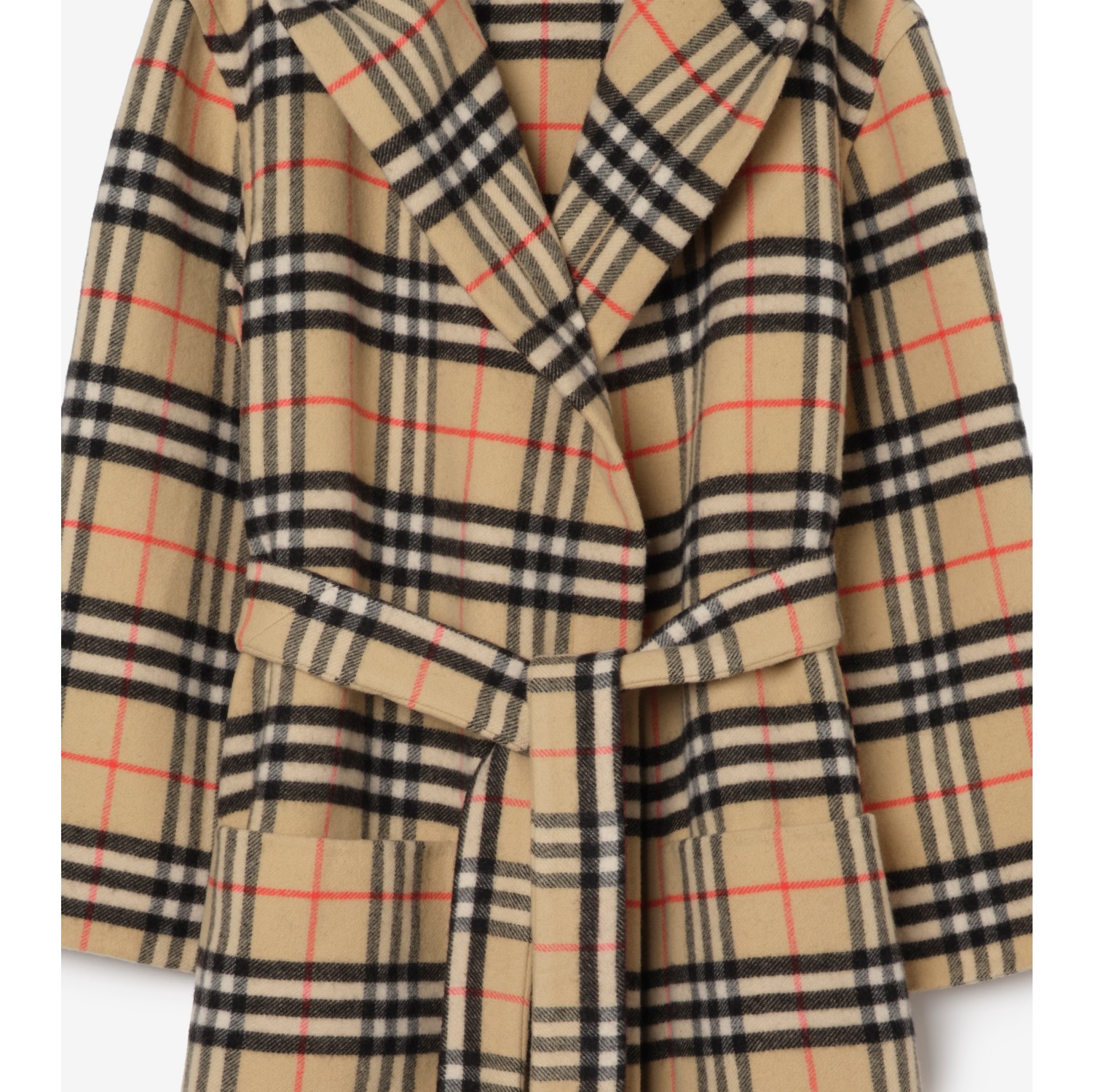 格纹羊毛羊绒混纺长袍