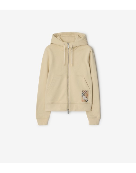 格纹标签棉质拉链连帽衫