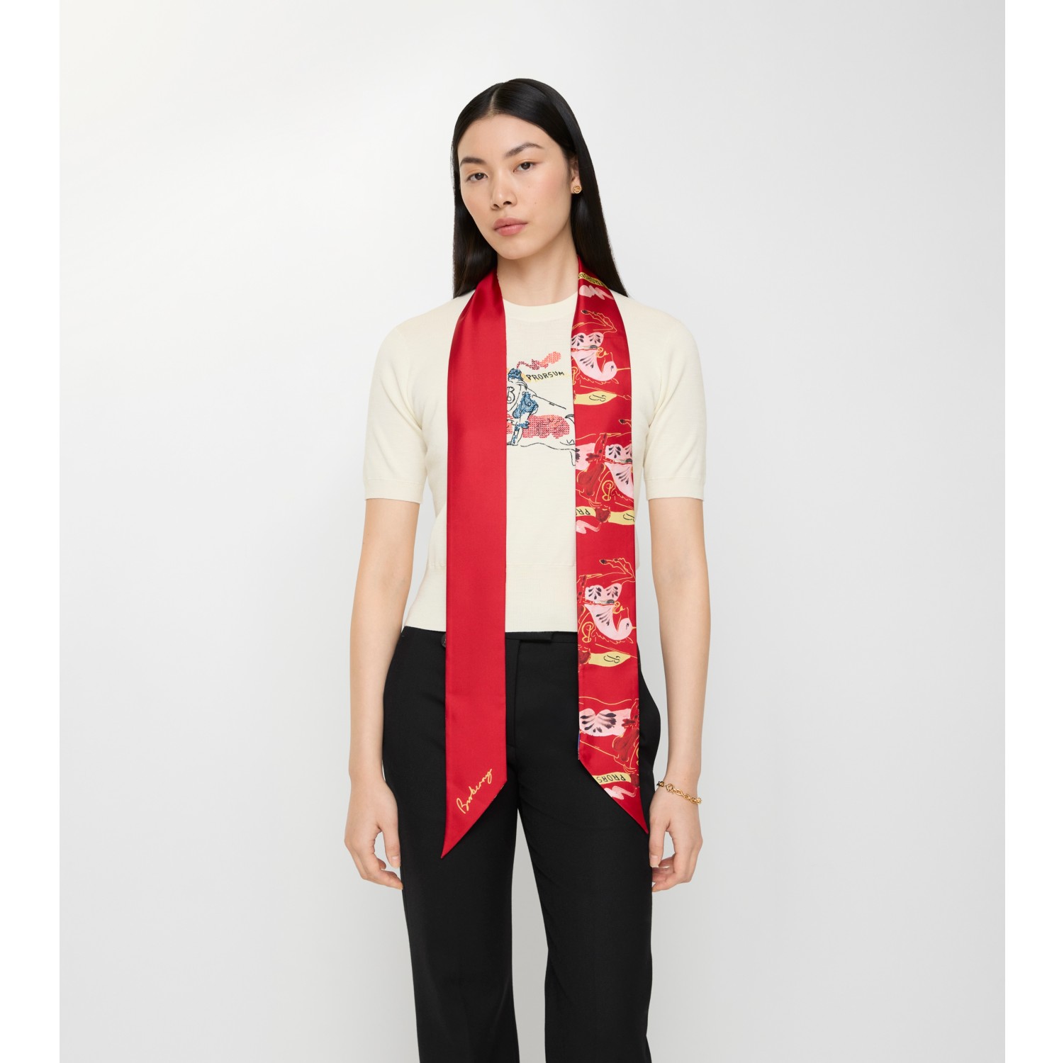 水彩马术骑士徽标窄版丝巾