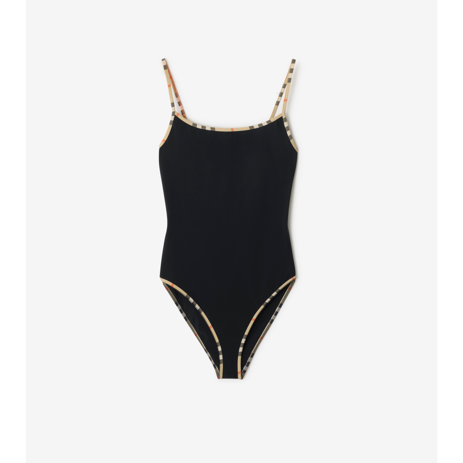 格纹饰边泳衣