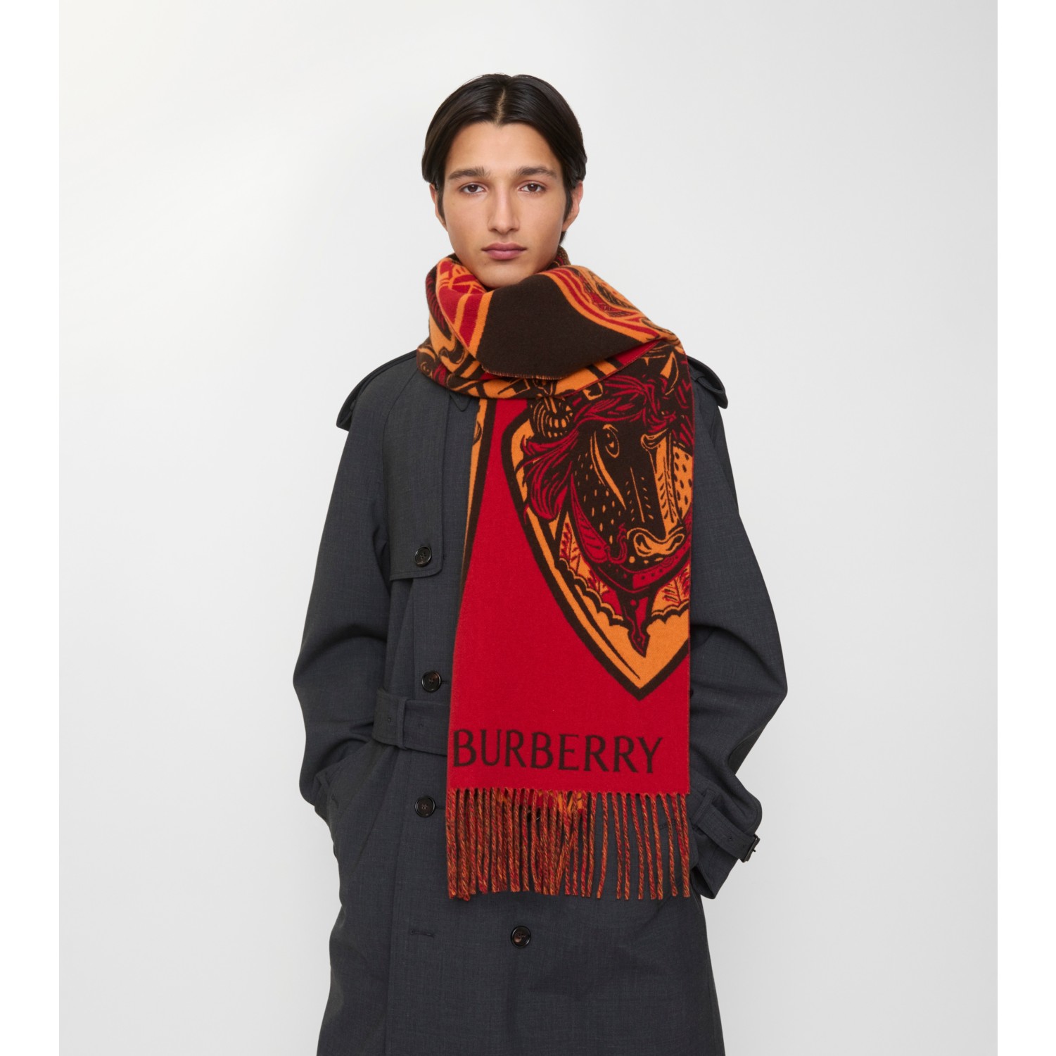 冲锋骑士图案羊毛羊绒混纺围巾