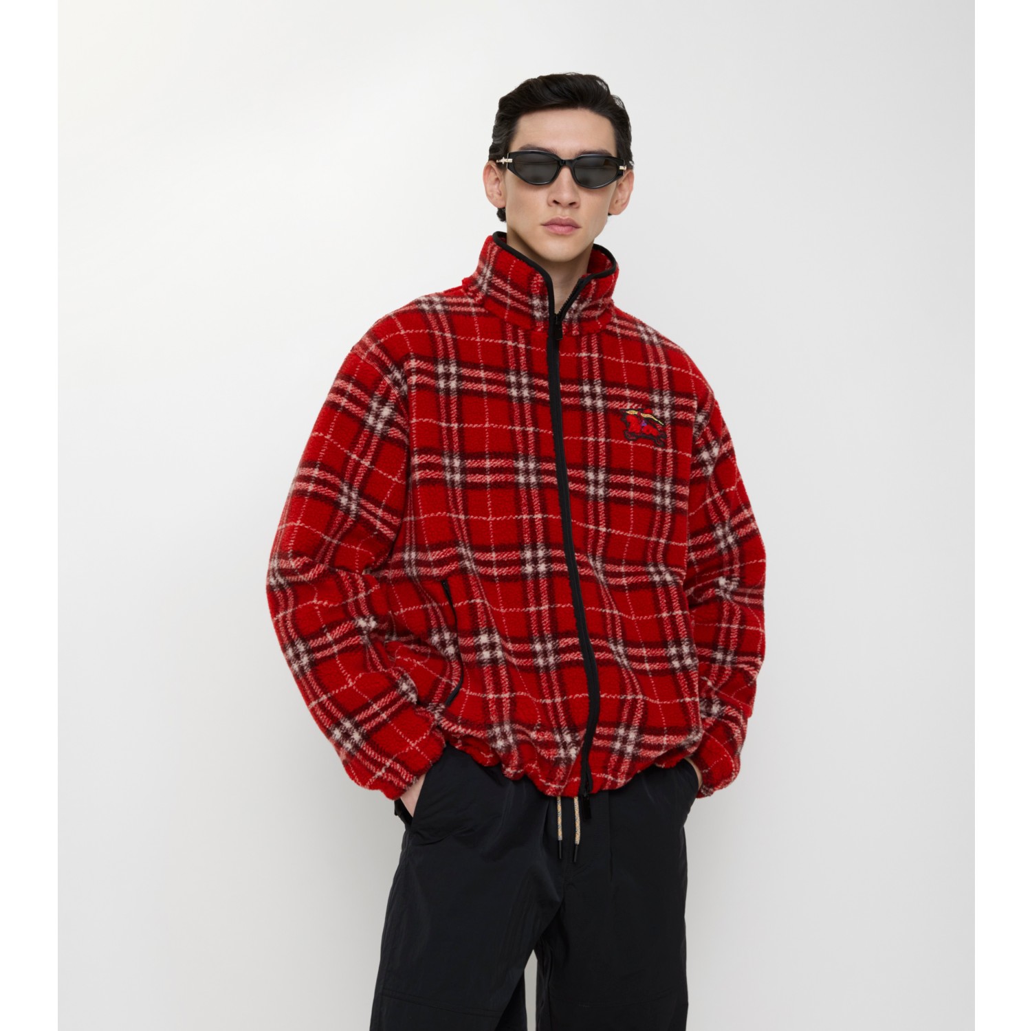 格纹羊毛羊绒混纺绒头夹克