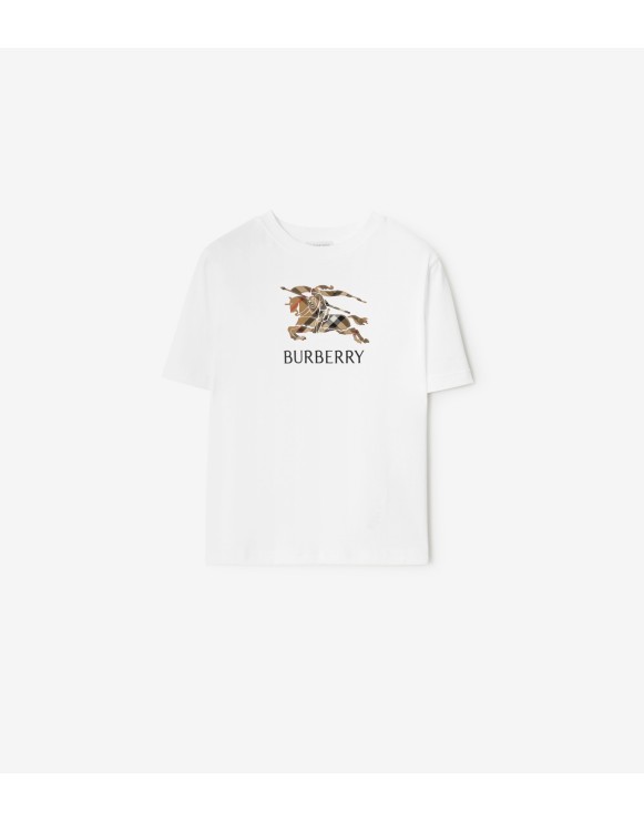 马术骑士徽标格纹棉质 T 恤衫