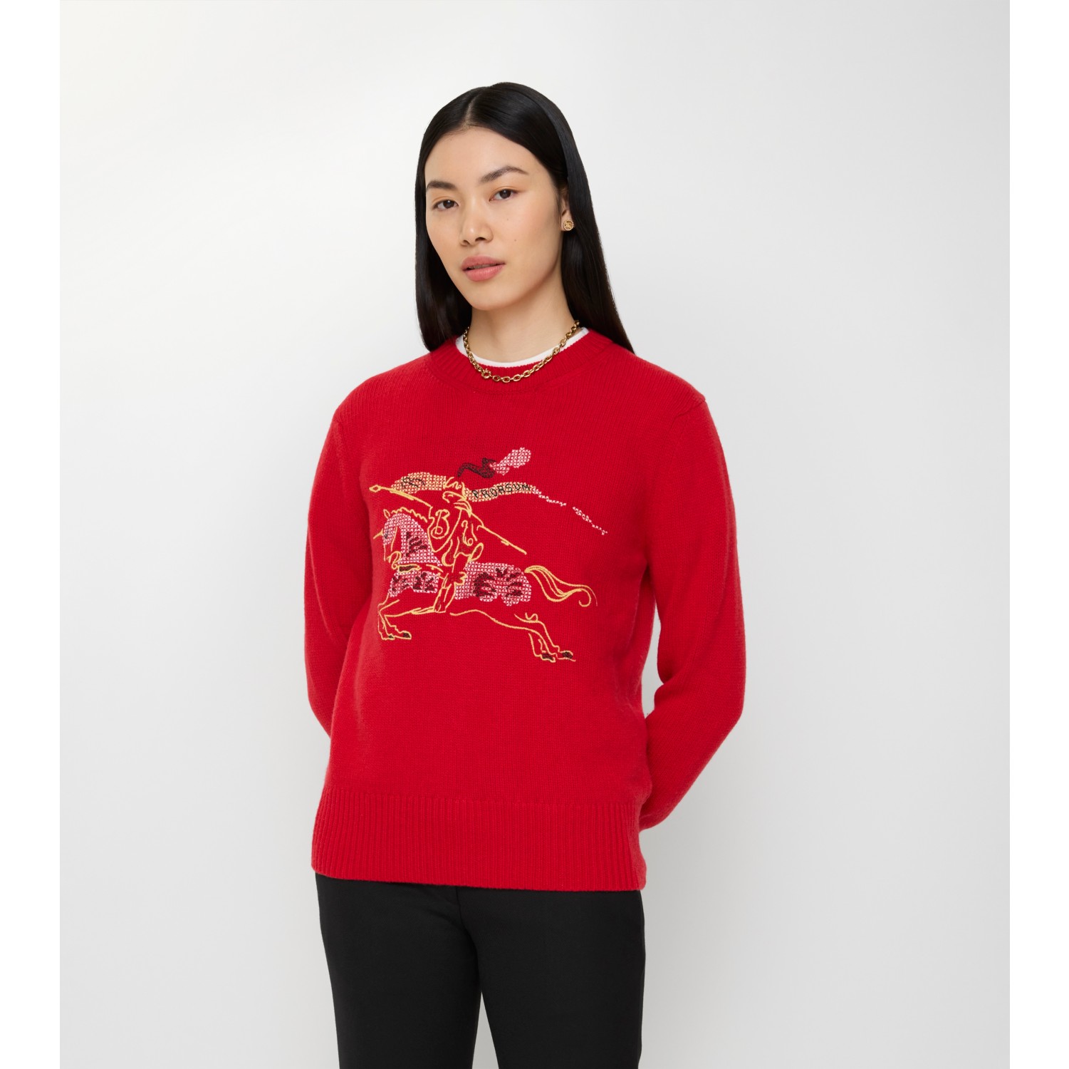 十字绣马术骑士徽标羊毛混纺针织衫