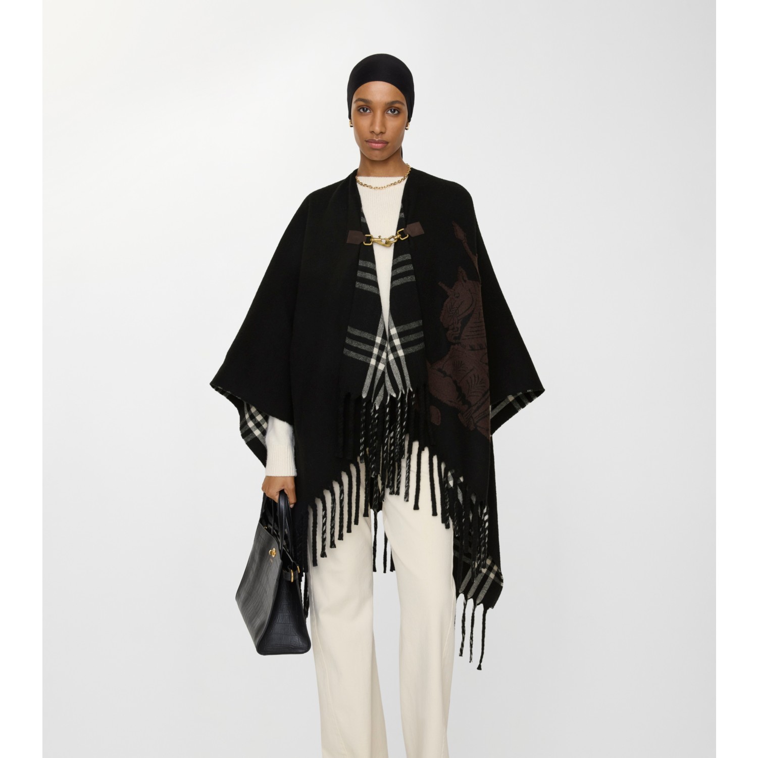 马术骑士徽标崁纱羊毛斗篷