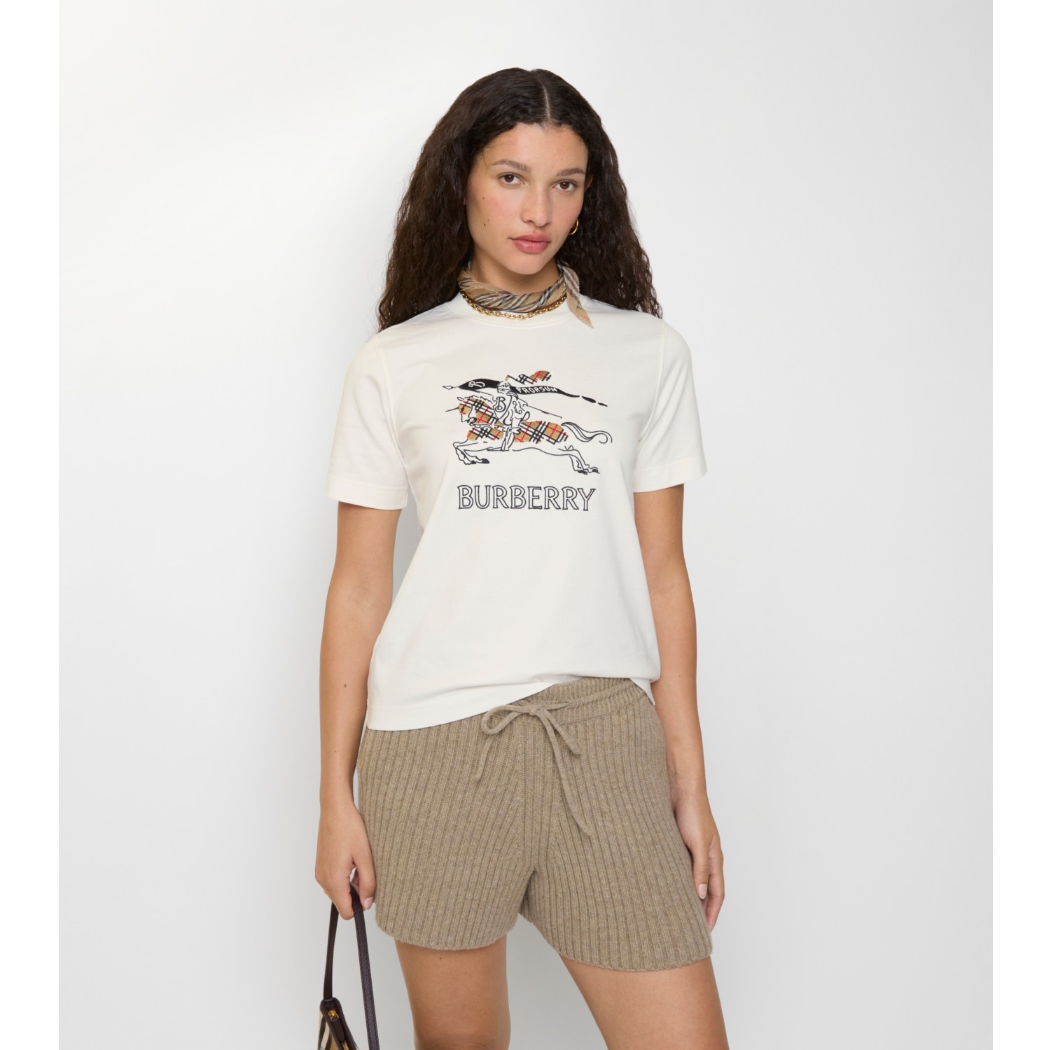 素描马术骑士徽标棉质 T 恤衫