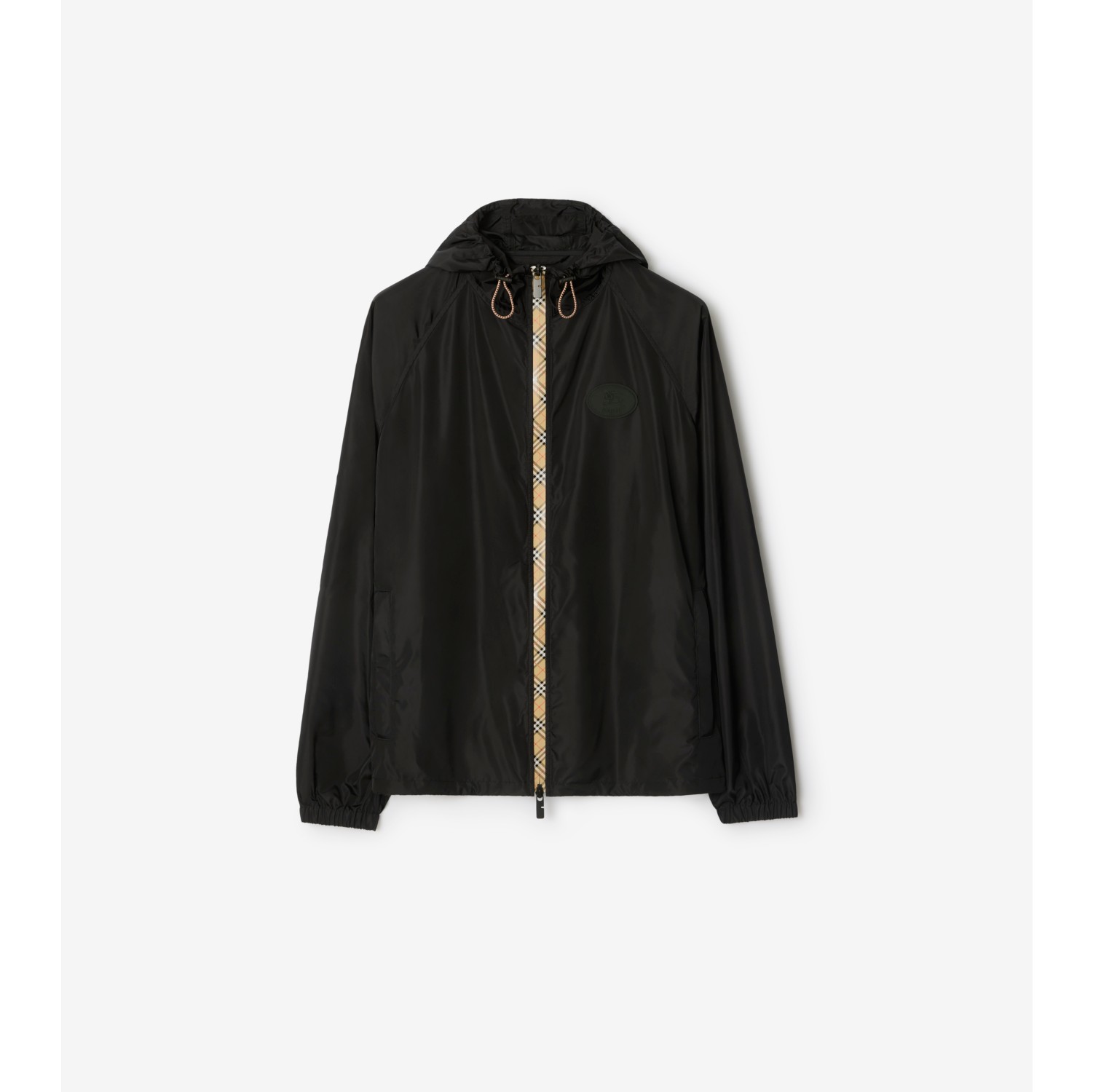 格纹饰带尼龙连帽外套