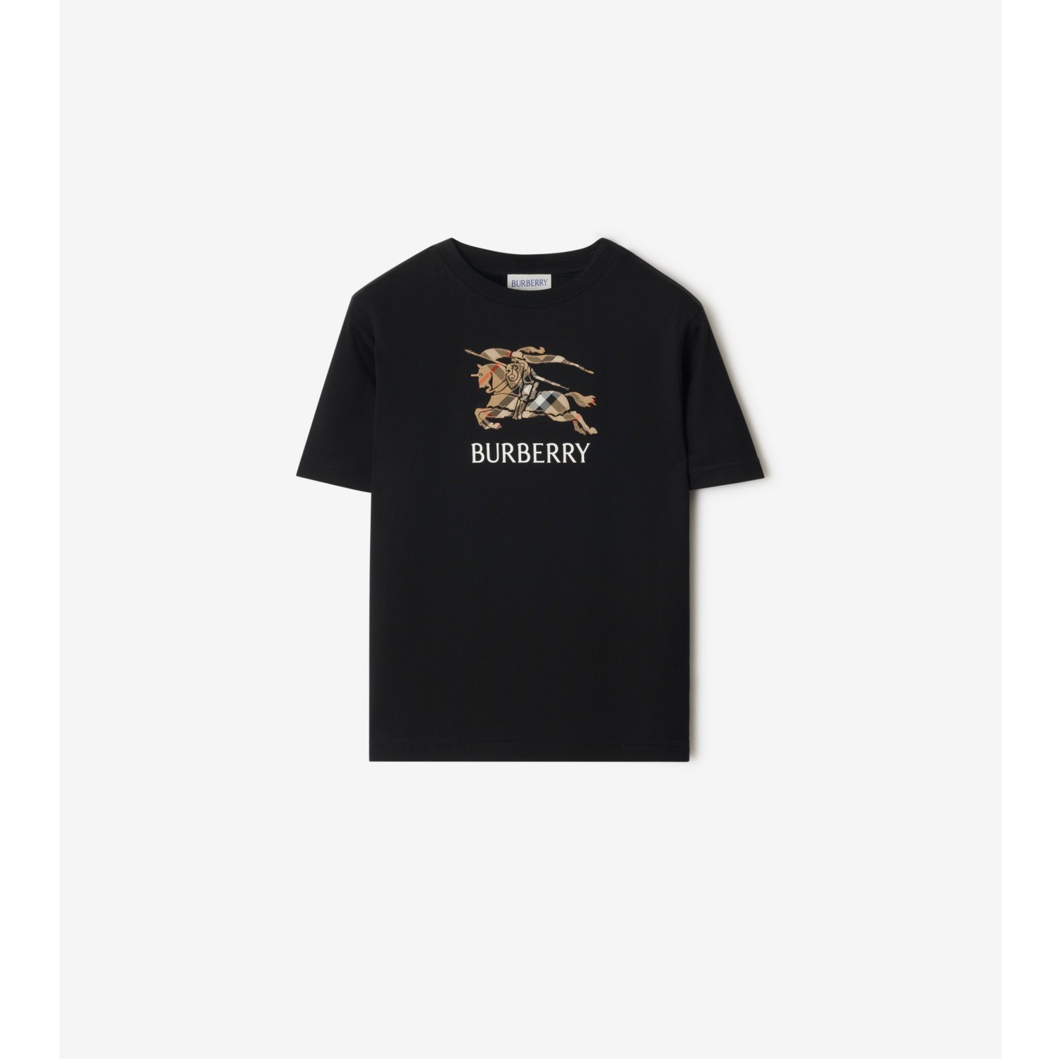 马术骑士徽标格纹棉质 T 恤衫